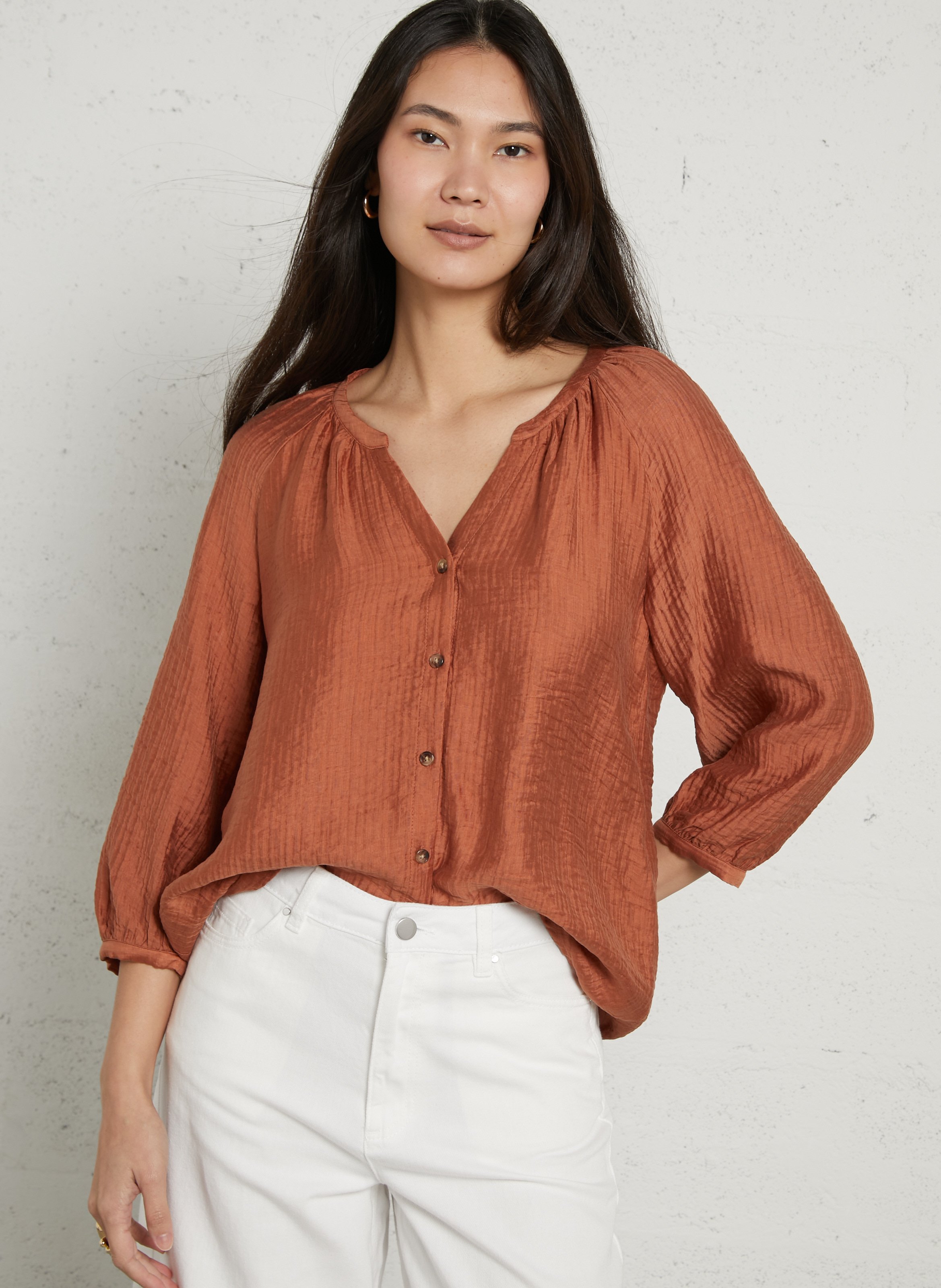 Chemisier col v texturé draya MAISON 123 Rouge