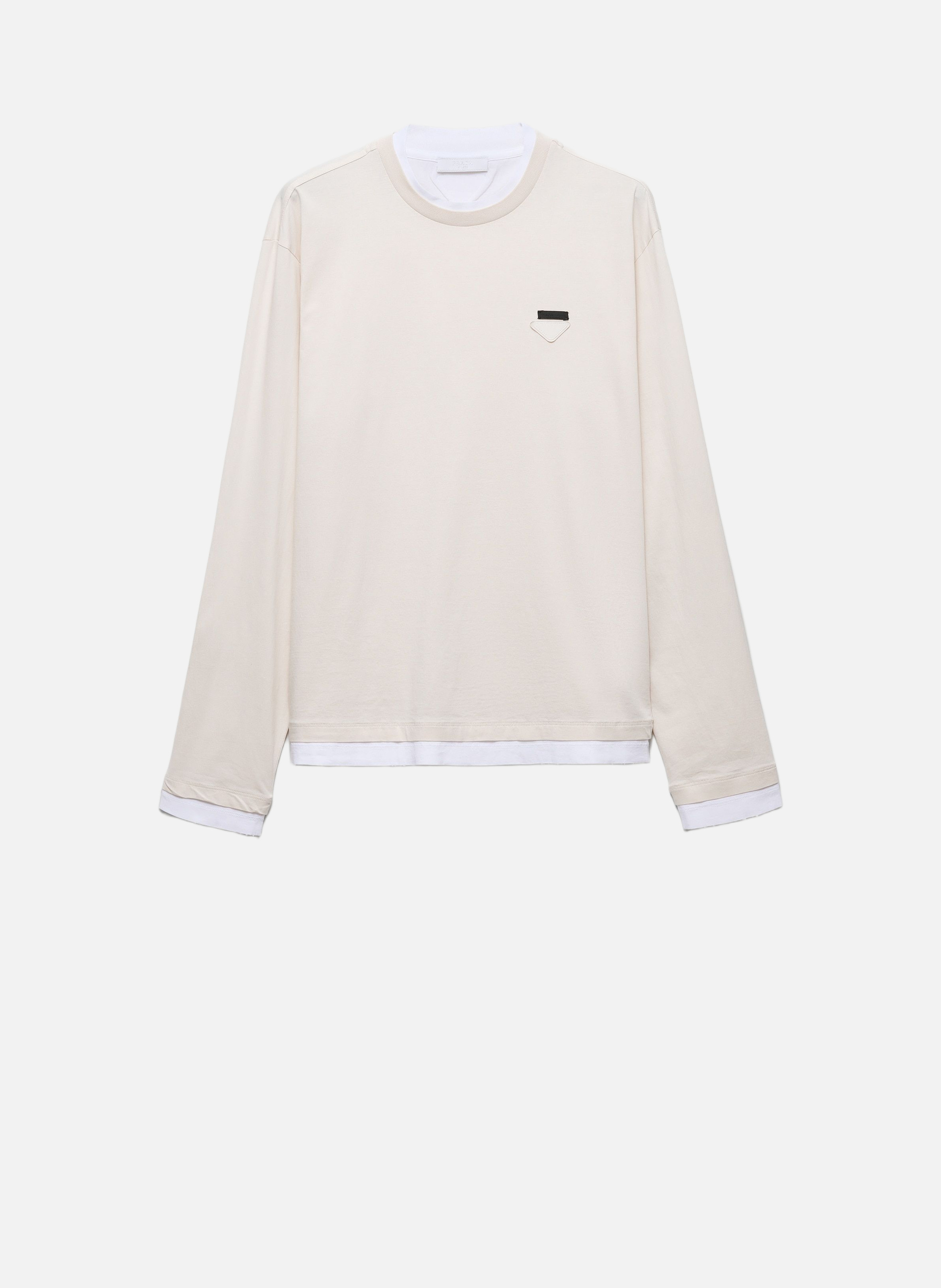 T-shirt à manches longues en coton PRADA Beige