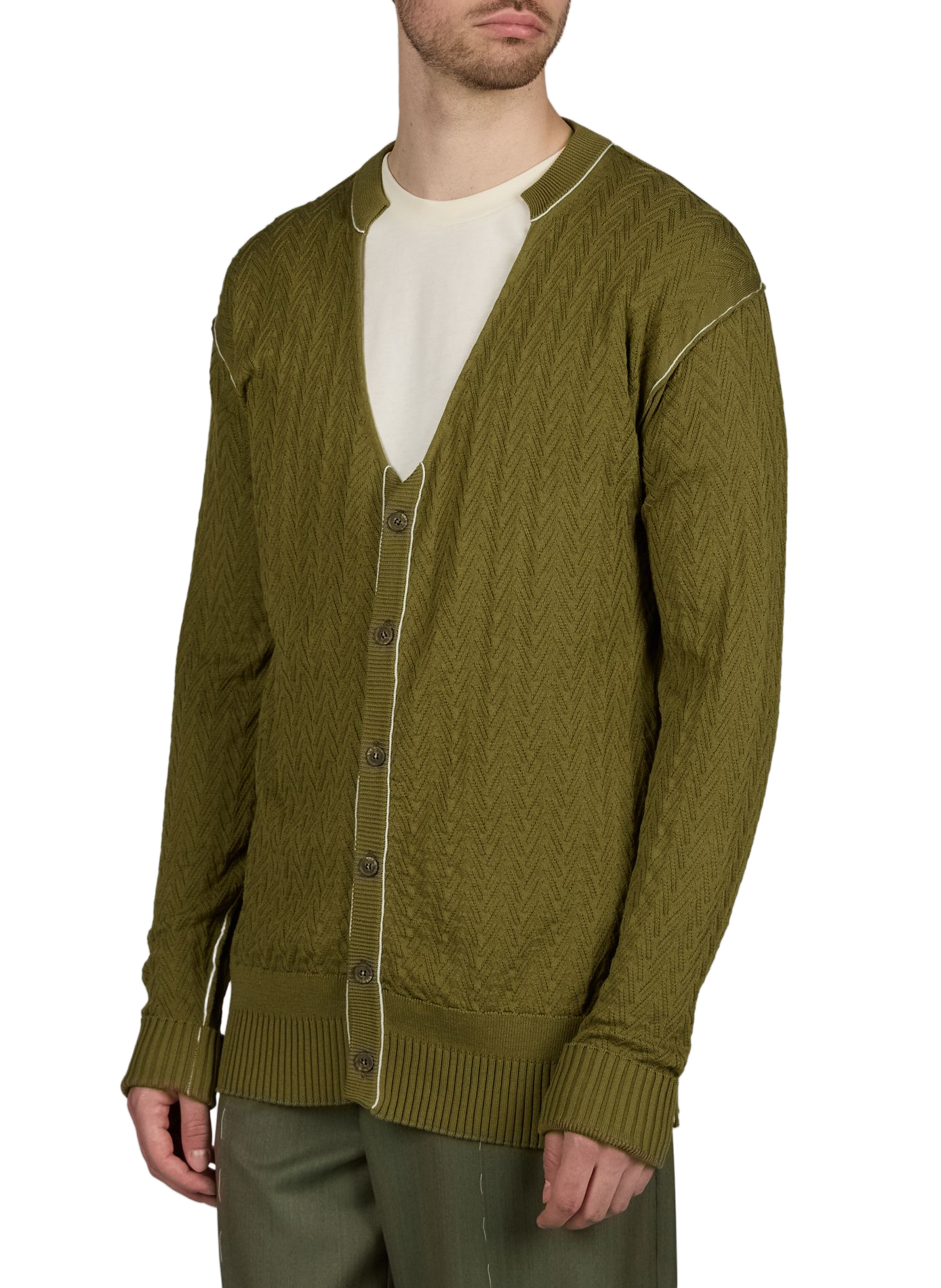 Wide cardigan in cotton and silk knit SONIA CARRASCO Khaki