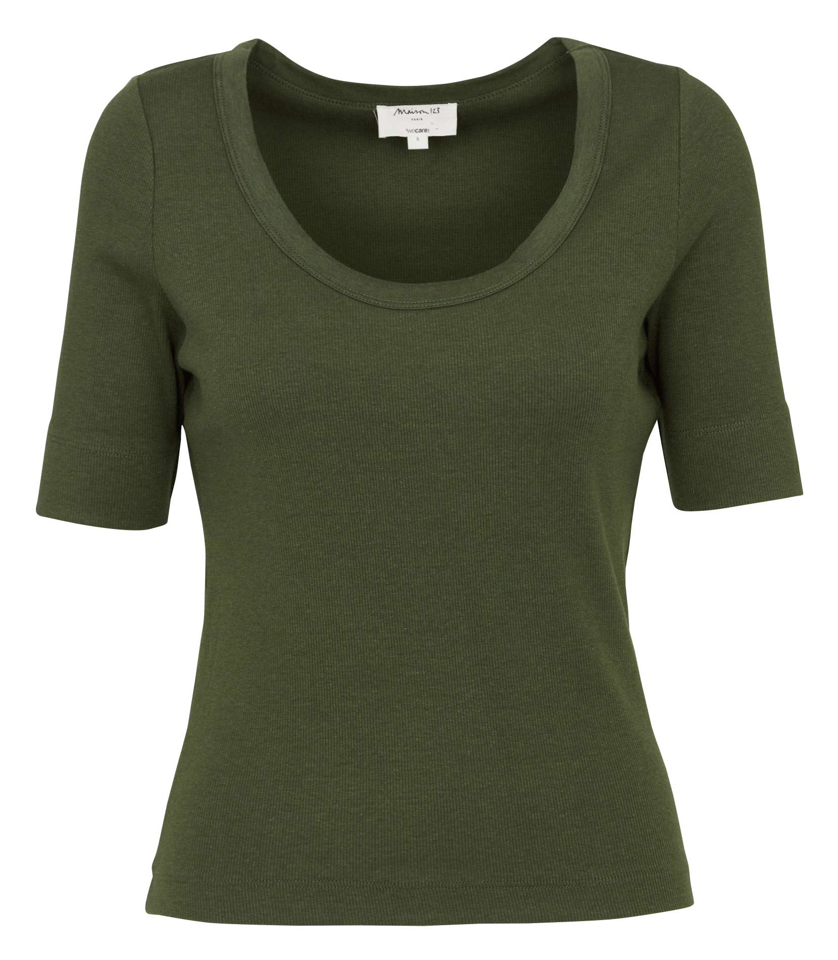 Tee-shirt col rond en coton mélangé lana Kaki