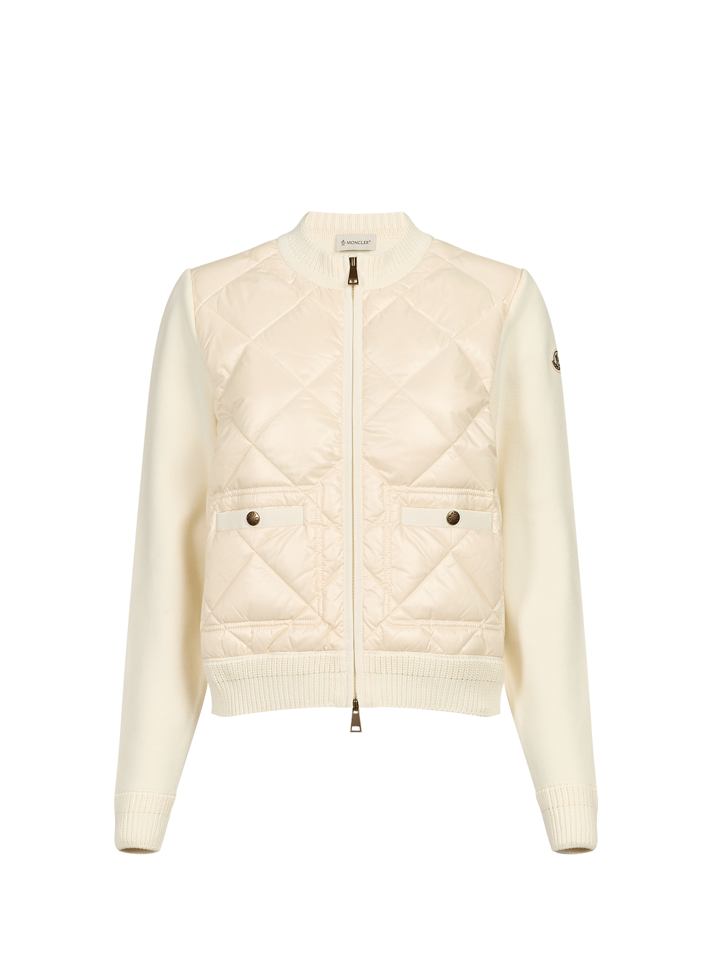 Gesteppter Cardigan mit Strickkragen und -saum MONCLER Weiss
