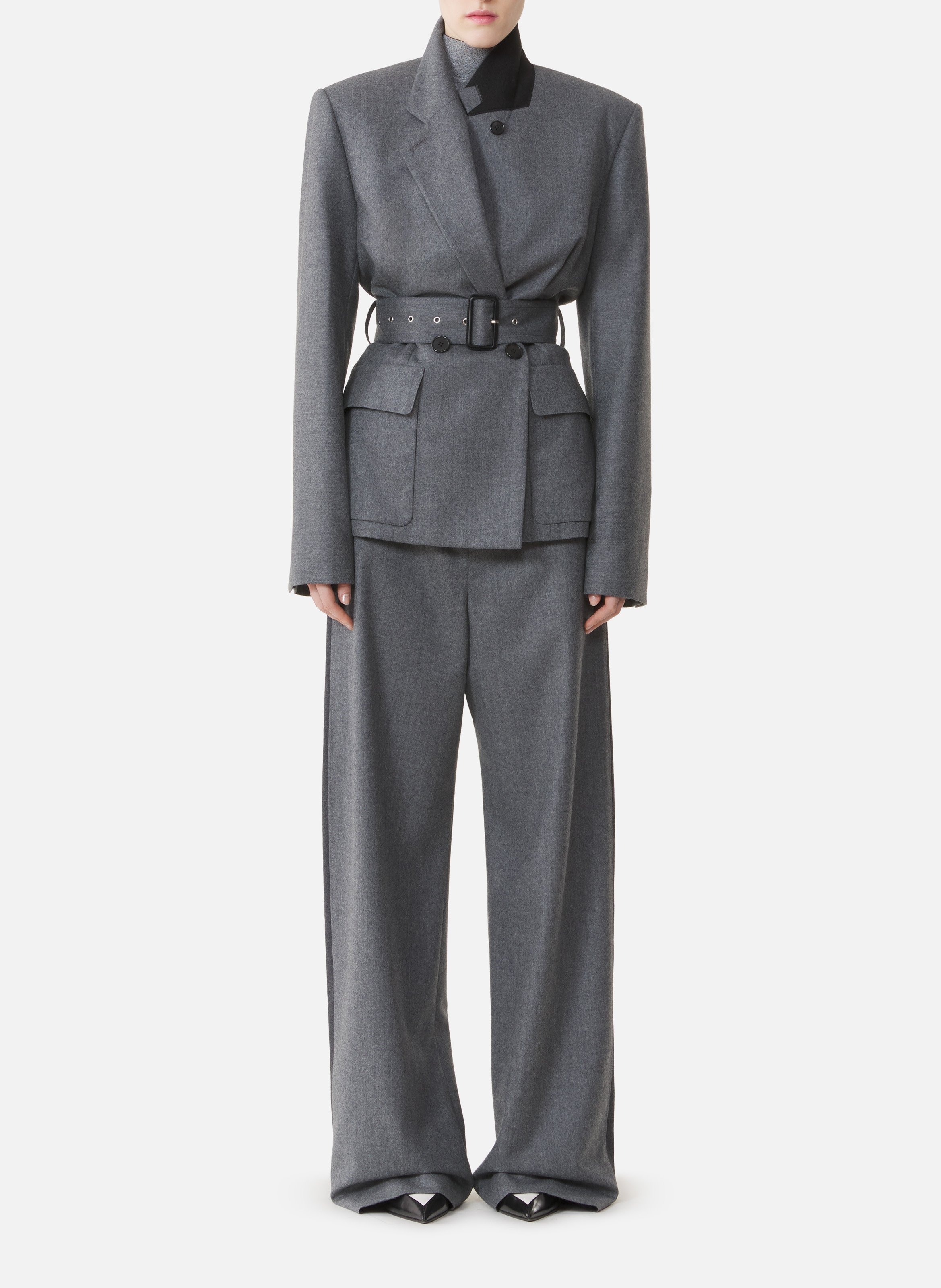 Pantalon large en flanelle de laine LANVIN Gris