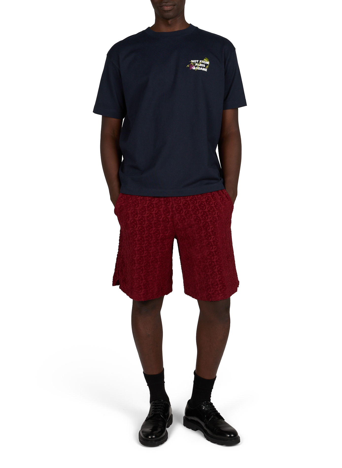 Short éponge à logo jacquard en coton DROLE DE MONSIEUR Rouge