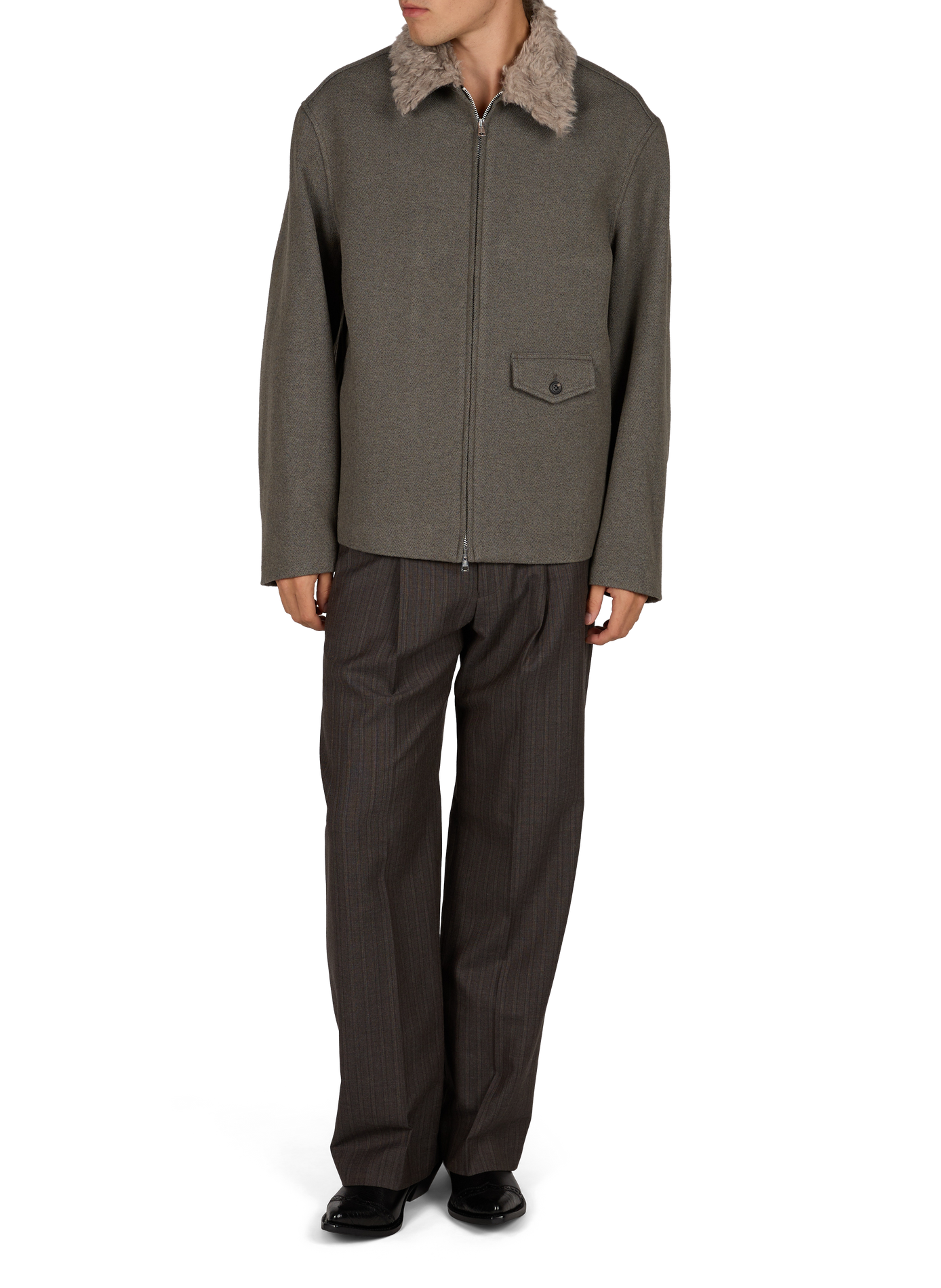 Gerade geschnittene Jacke mit klassischem Kragen aus Wollmischung OUR LEGACY Grun