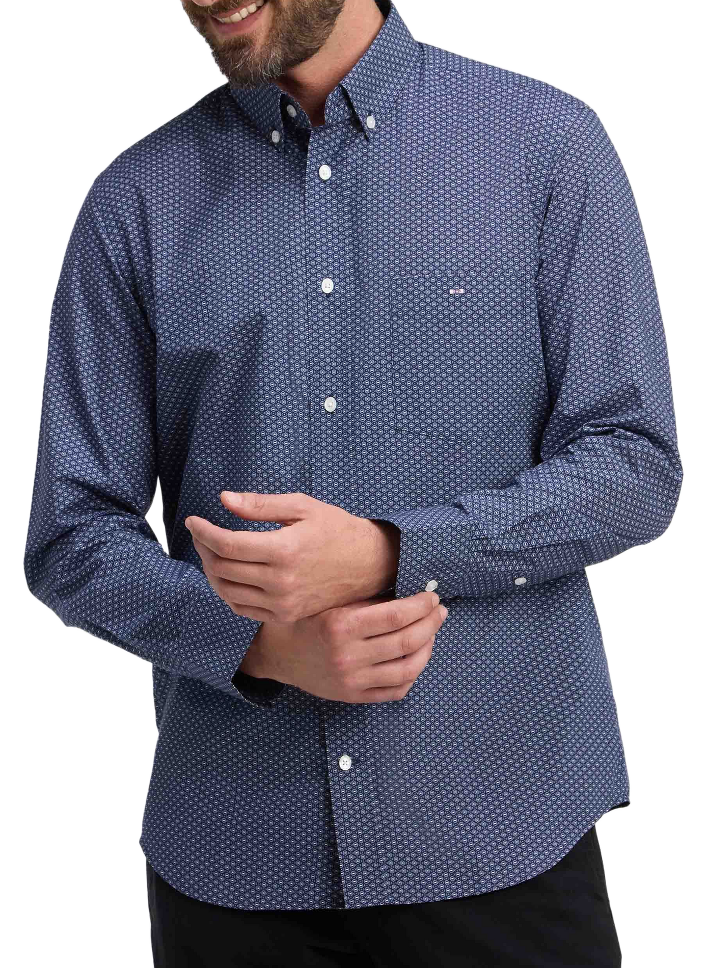 Straight Cotton Shirt with Pattern EDEN PARK Blue
