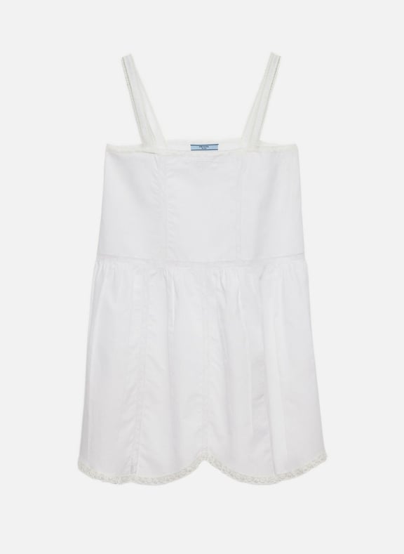 Robe courte en tissu brodé au look vintage Blanc by PRADA PRADA Robe courte en tissu brodé au look vintage Blanc