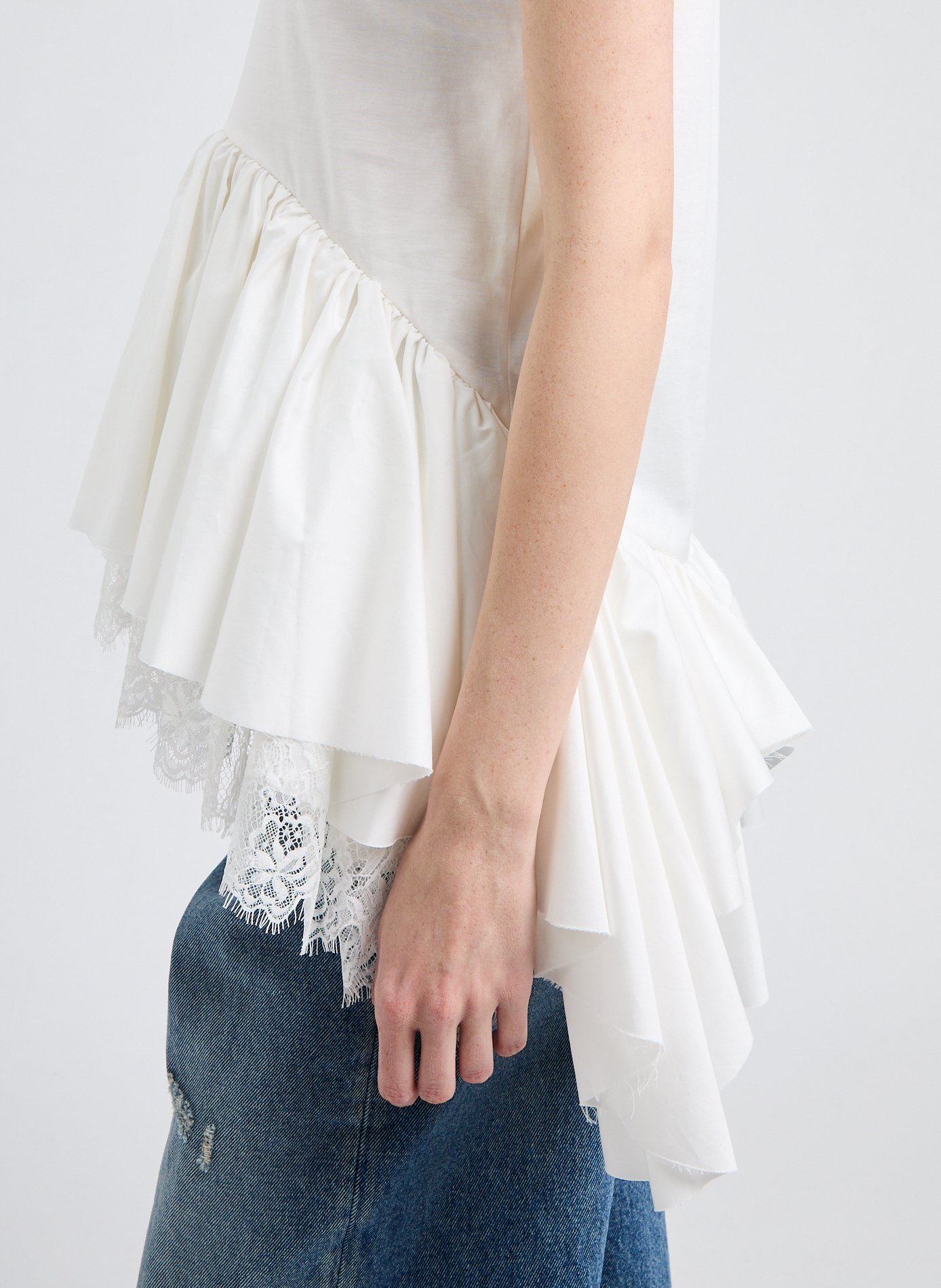 T-shirt à volants et ourlets MARQUES ALMEIDA Blanc