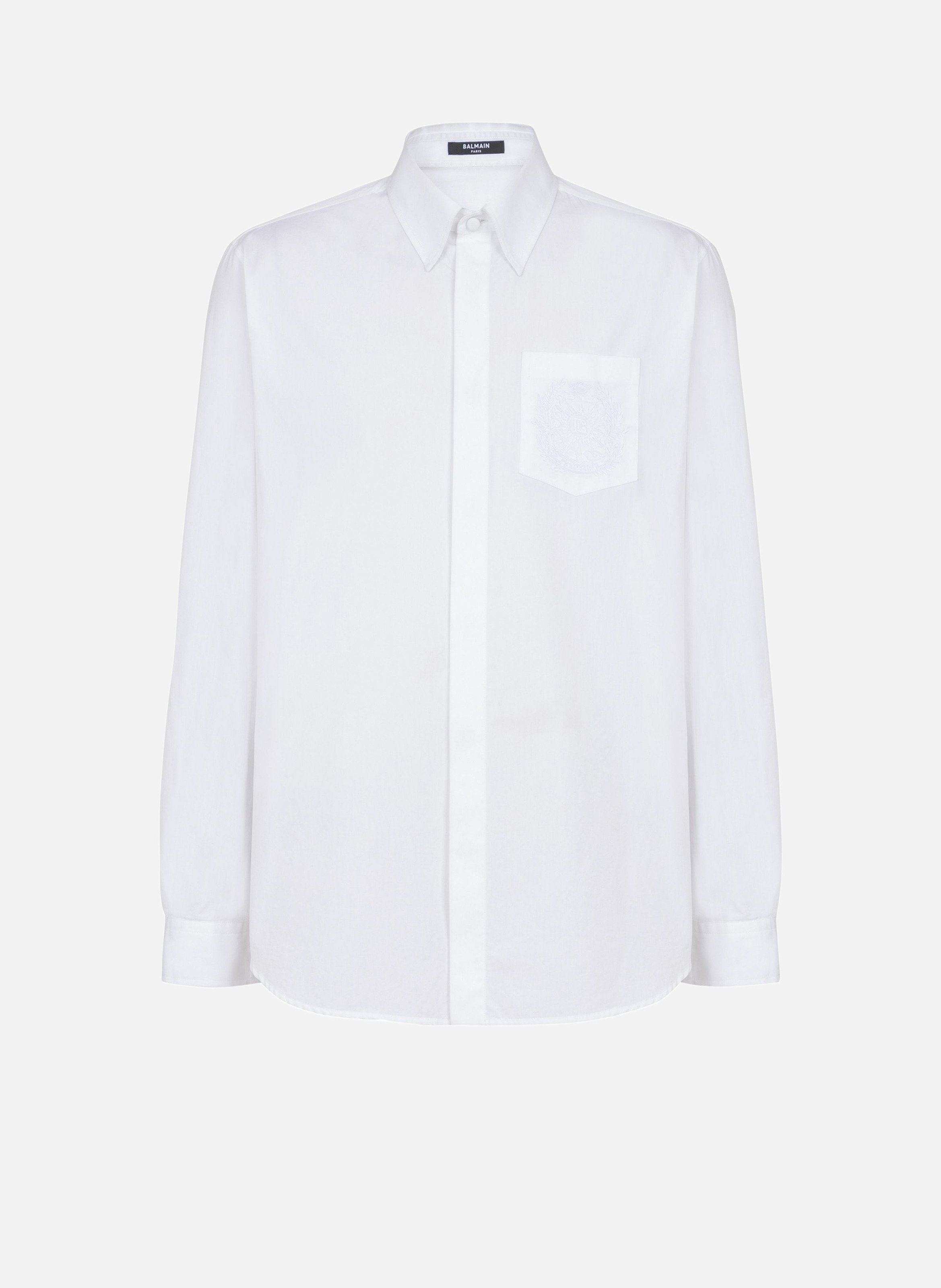 Chemise en popeline brodée balmain écusson BALMAIN Blanc
