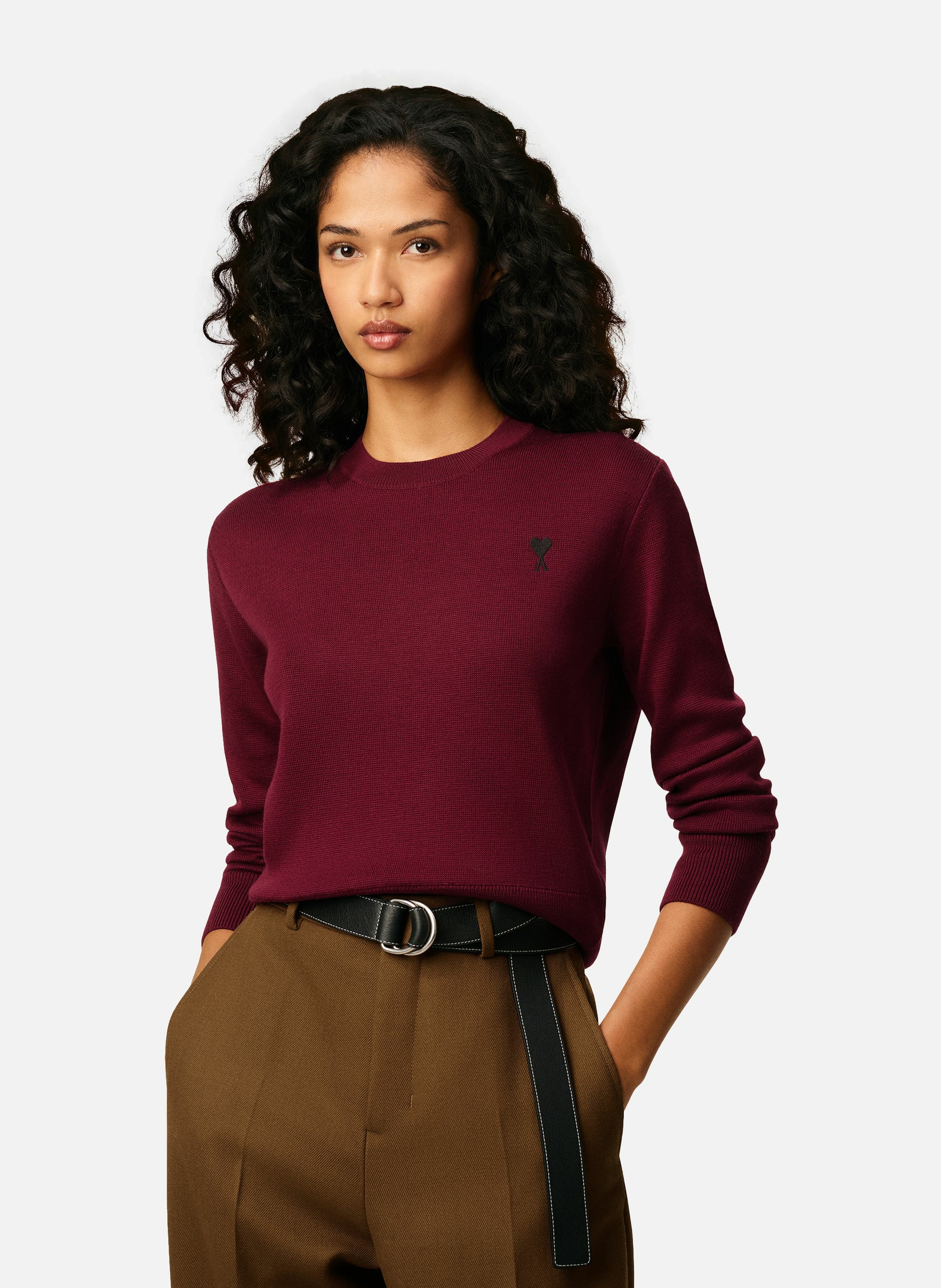 AMI PARIS Pull col rond ami de coeur en laine Rouge