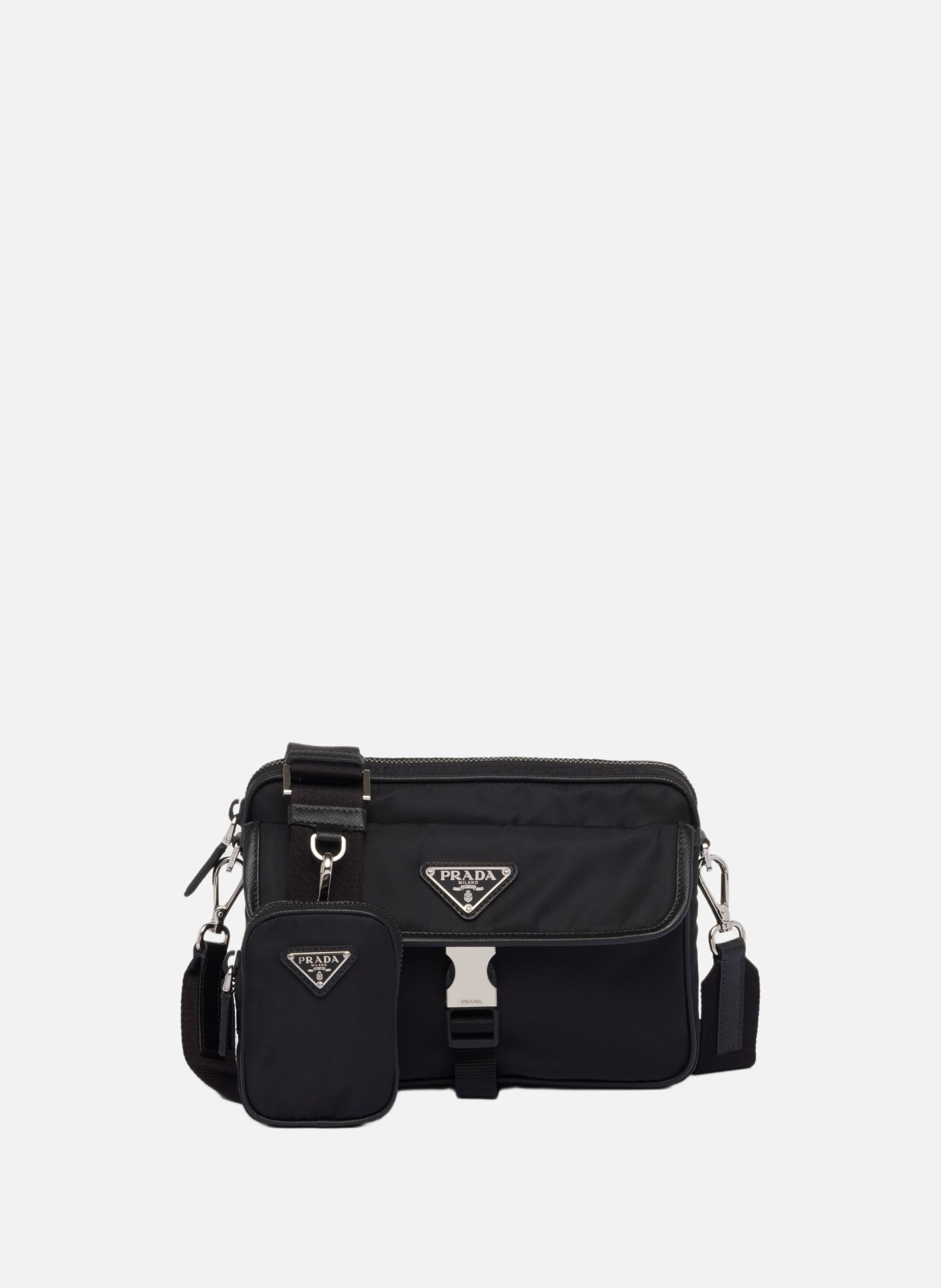 Sac porté épaule en re-nylon et cuir saffiano PRADA Noir