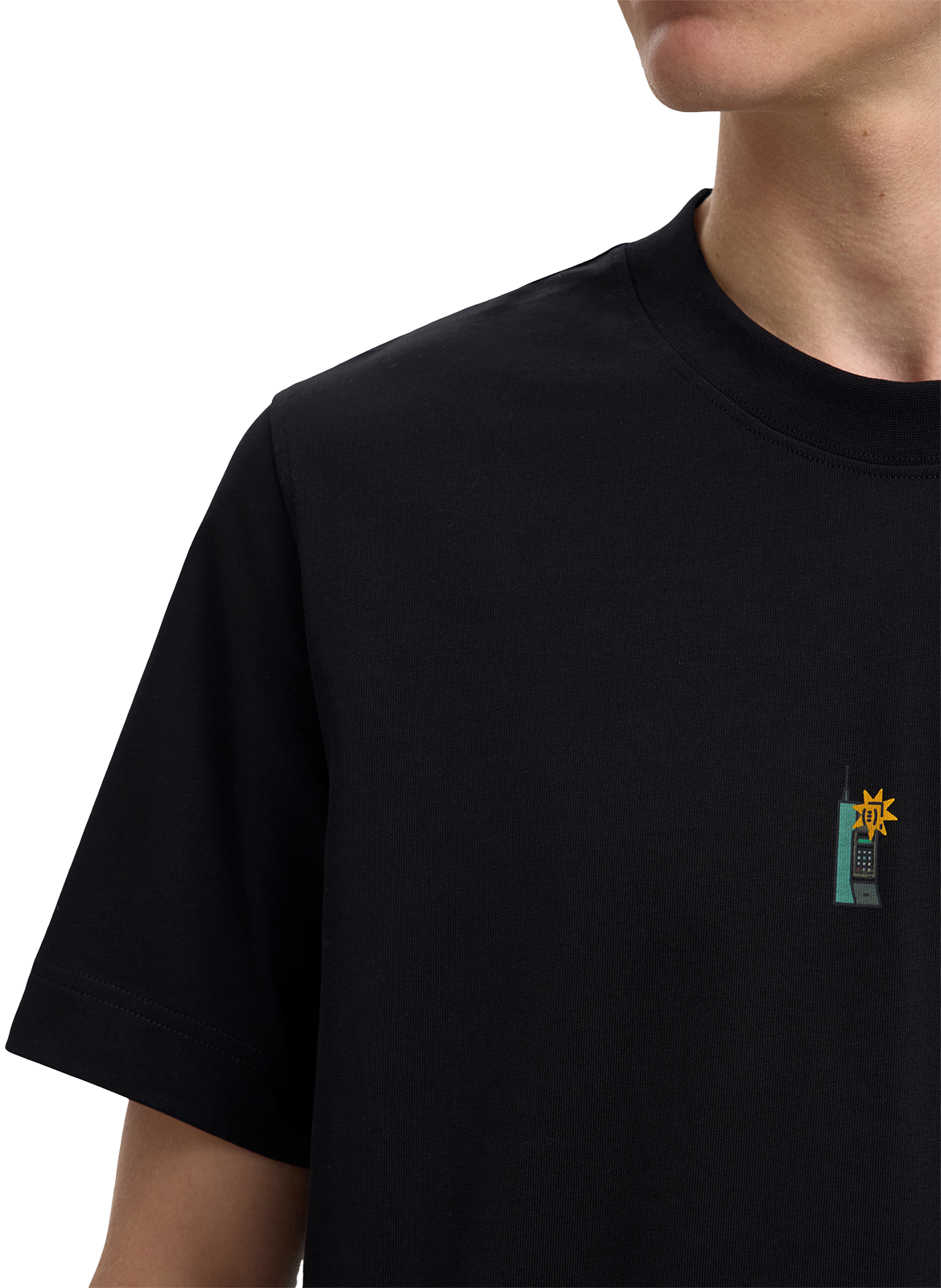 T-shirt droit imprimé en coton biologique SELECTED Noir