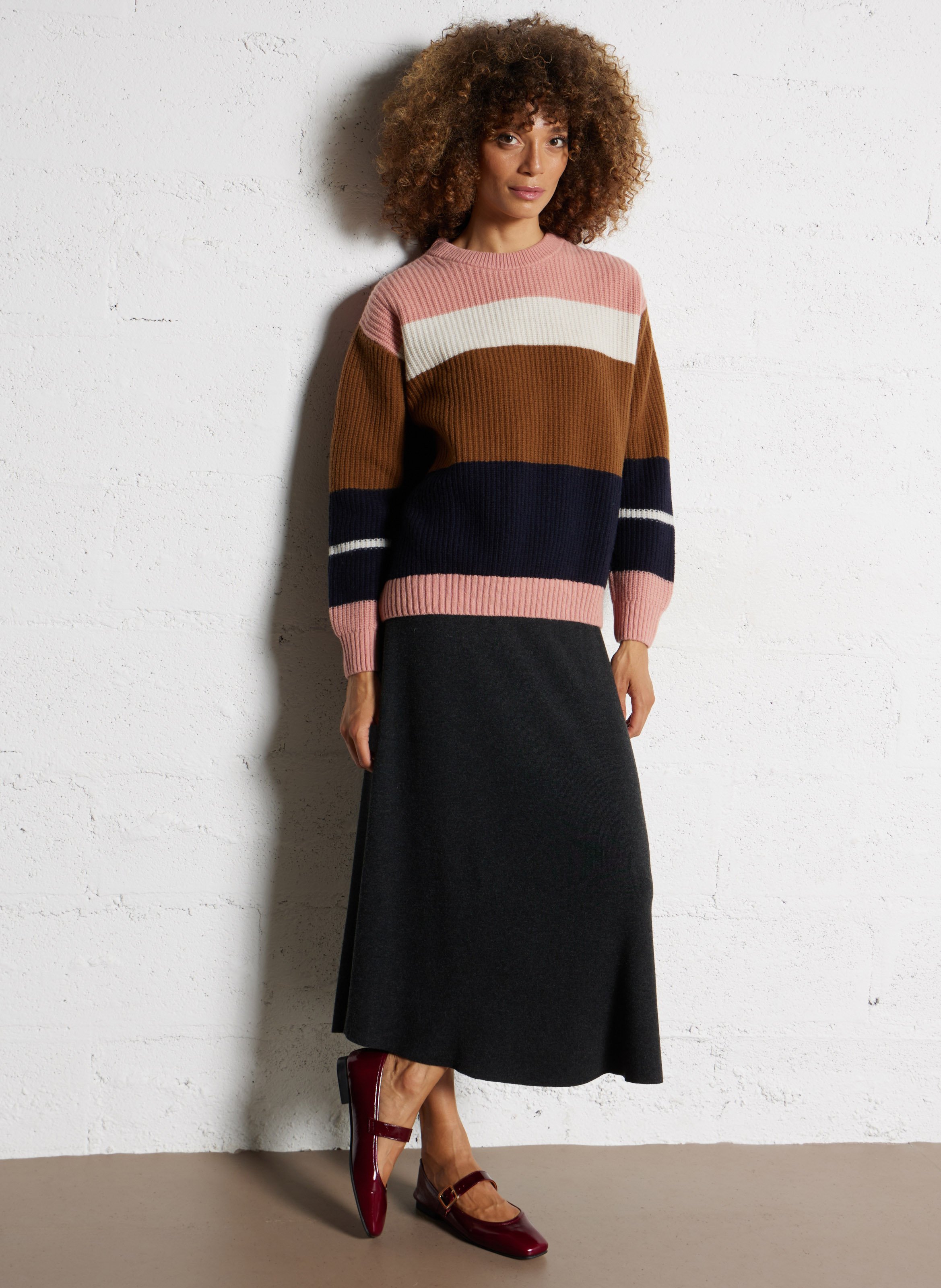 Pull col rond rayé en laine mélangée deauville ARMOR-LUX Marron