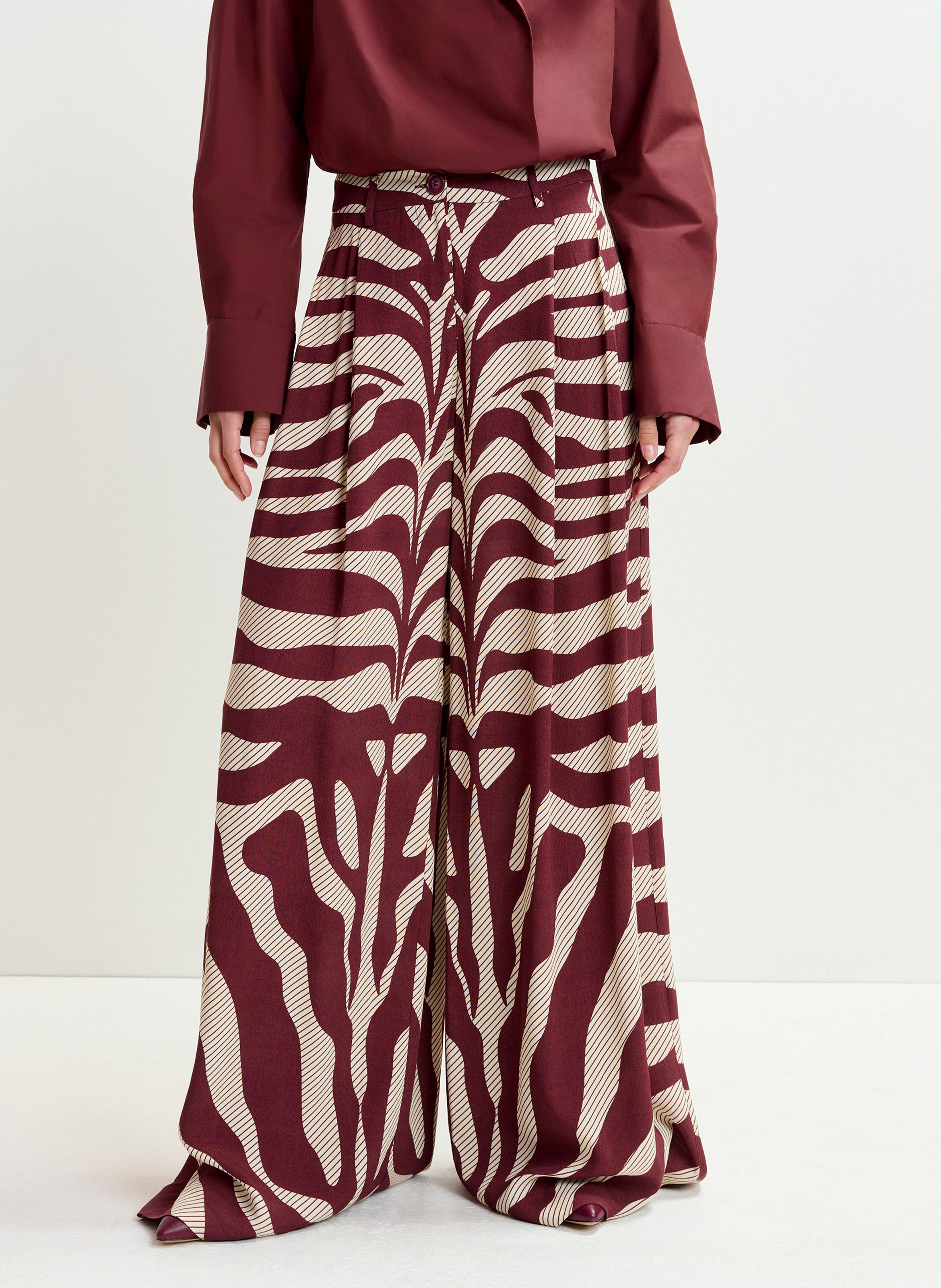 Pantalon large fluide zébré iwide ESSENTIEL ANTWERP Blanc