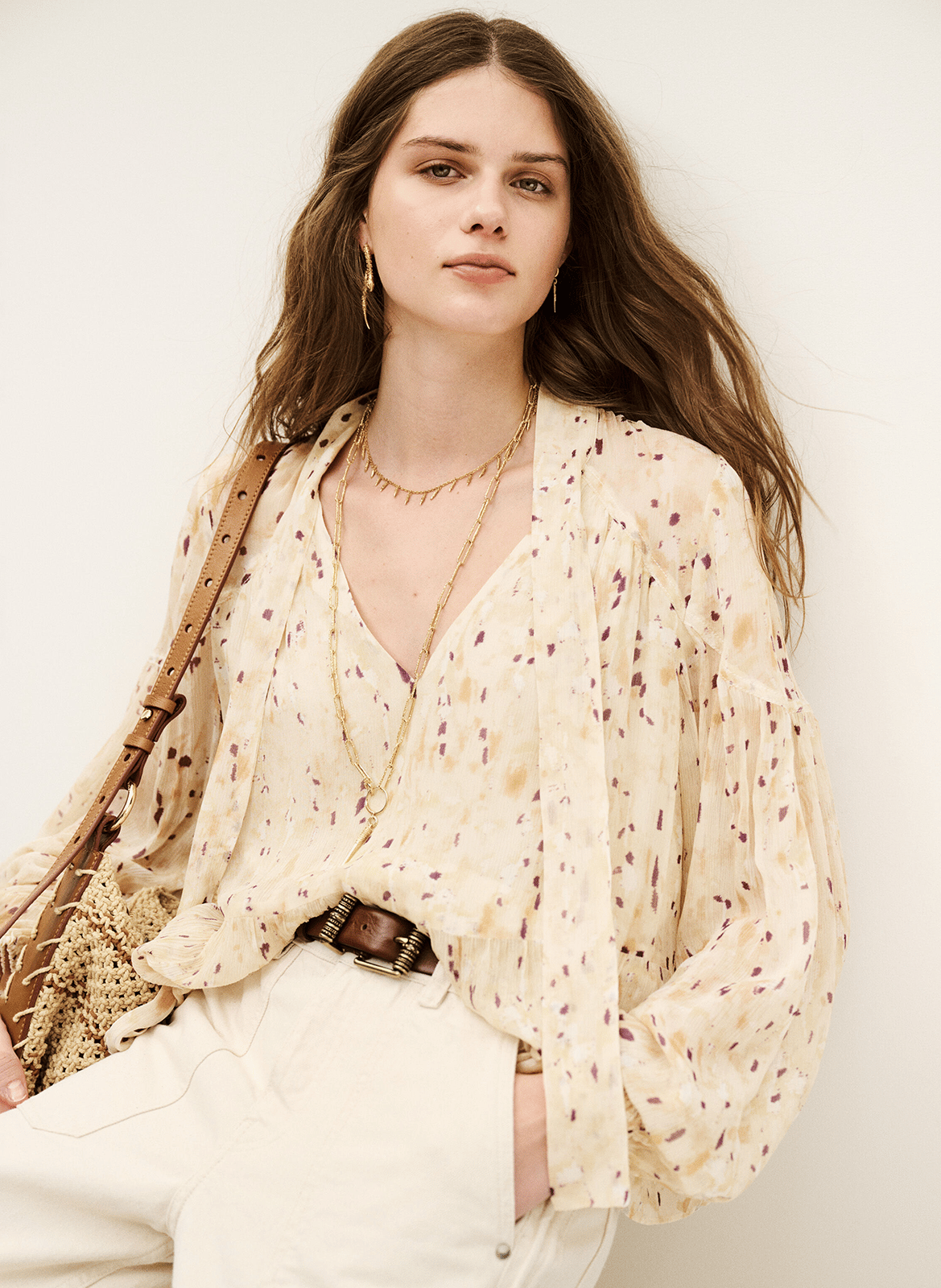 Blouse droite imprimée kamala BA&SH Beige