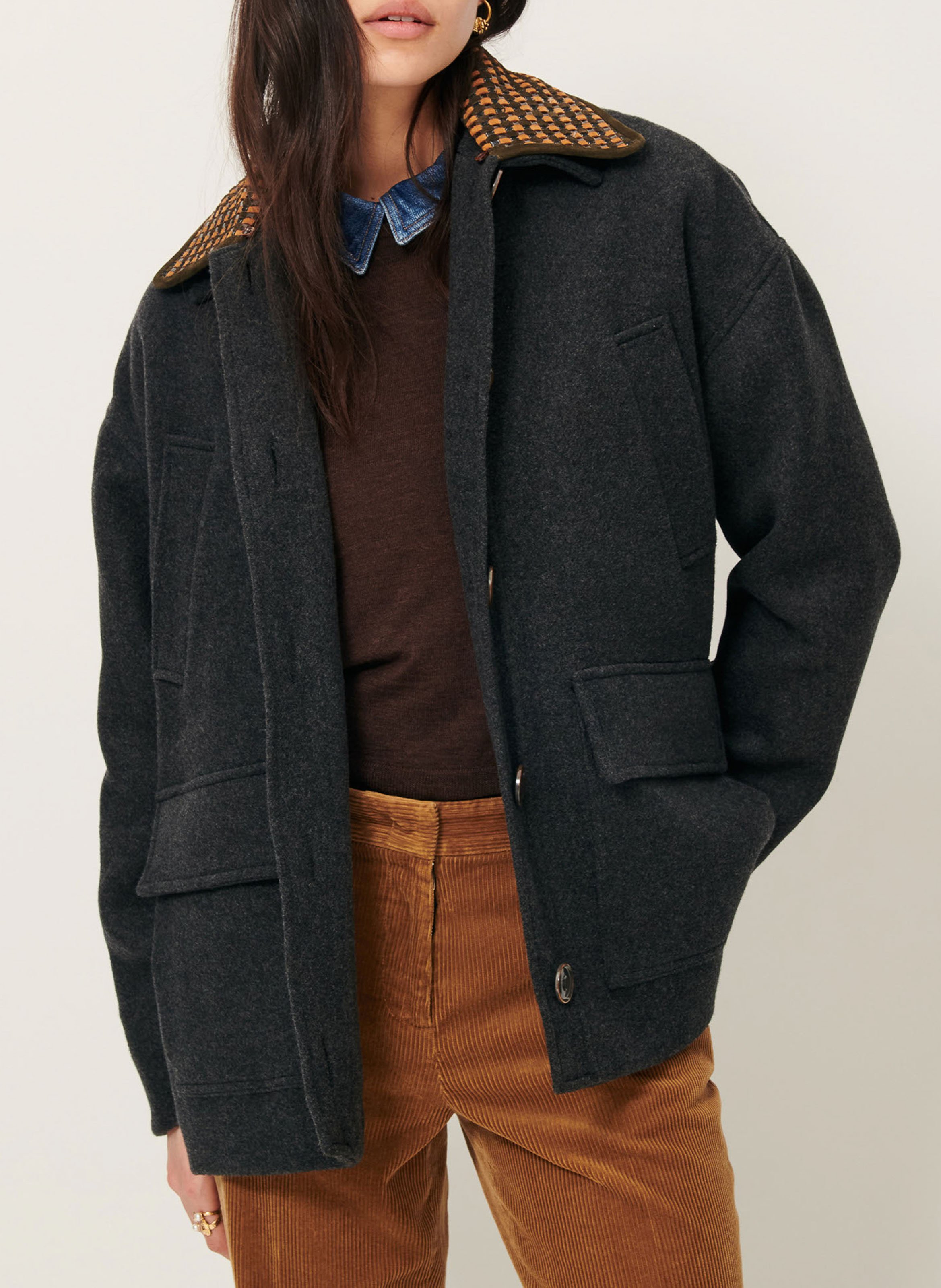 SESSUN Veste droite col classique en laine mélangée sullivan Gris