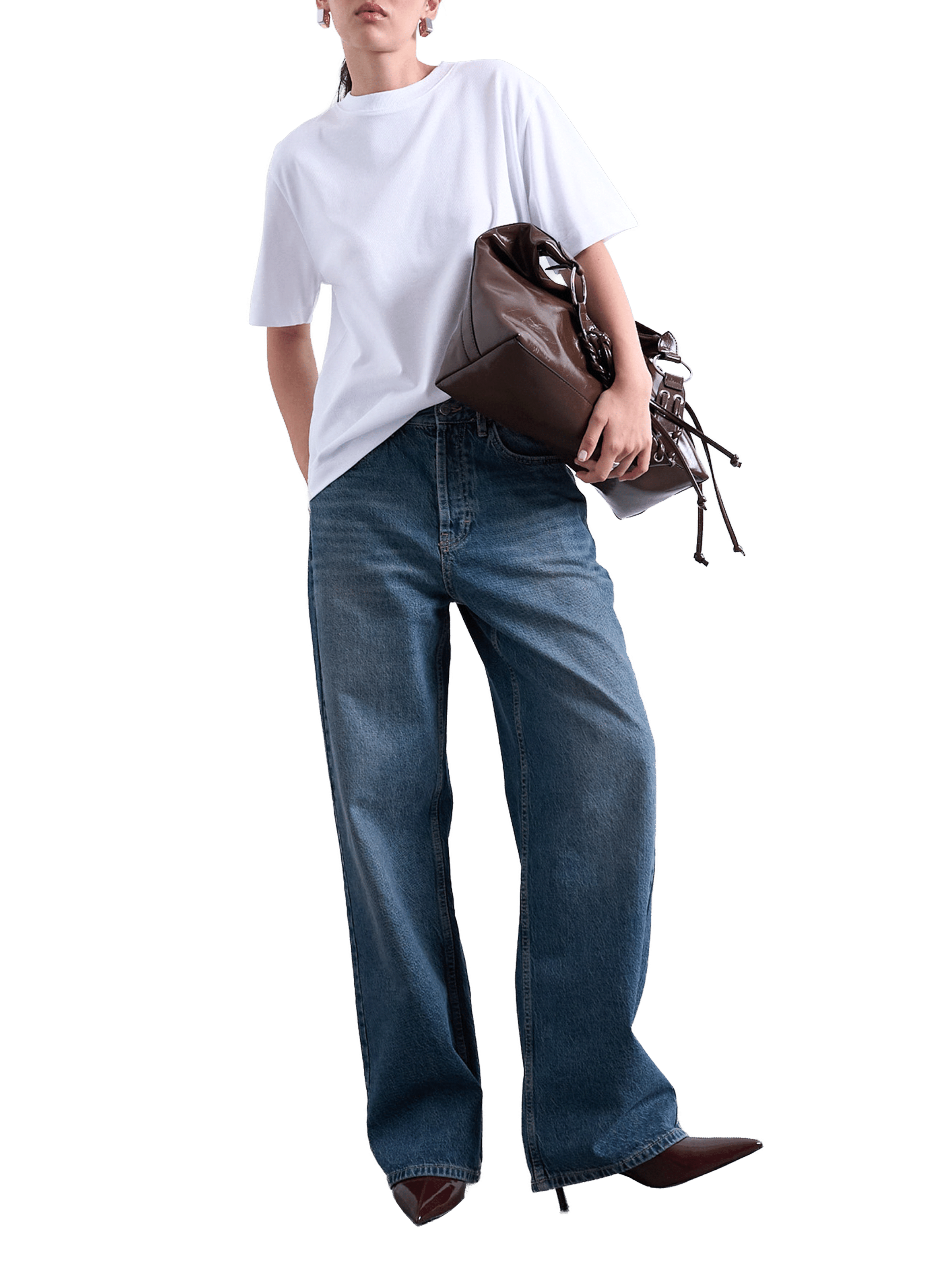 Top uni col rond TOPSHOP Blanc