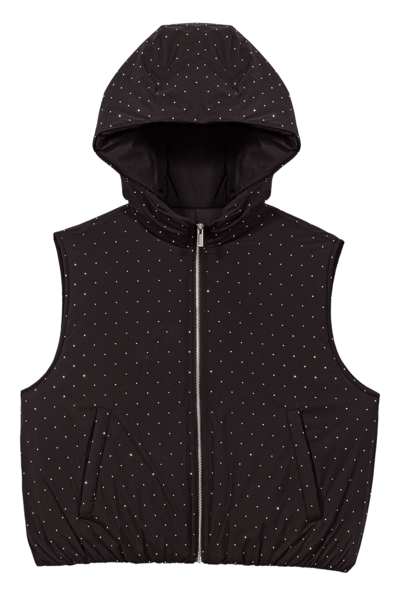 Doudoune droite col rond à strass MAJE Noir