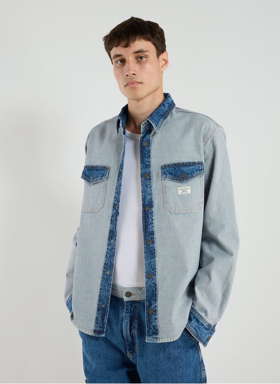 Chemise en jean en coton mélangé | Bleu by GUESS Chemise en jean en coton mélangé Bleu