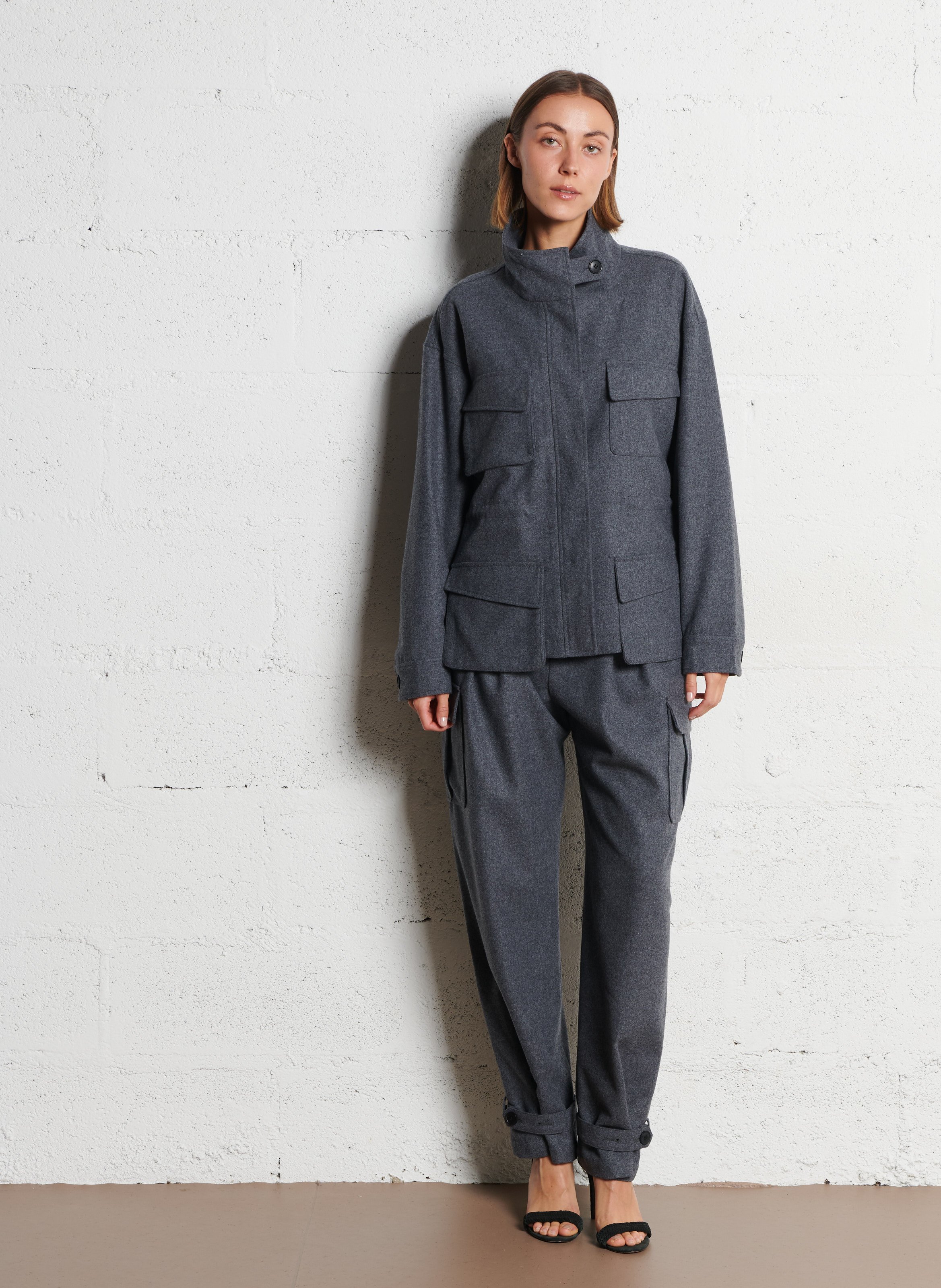 Pantalon droit en laine mélangée IKKS Gris