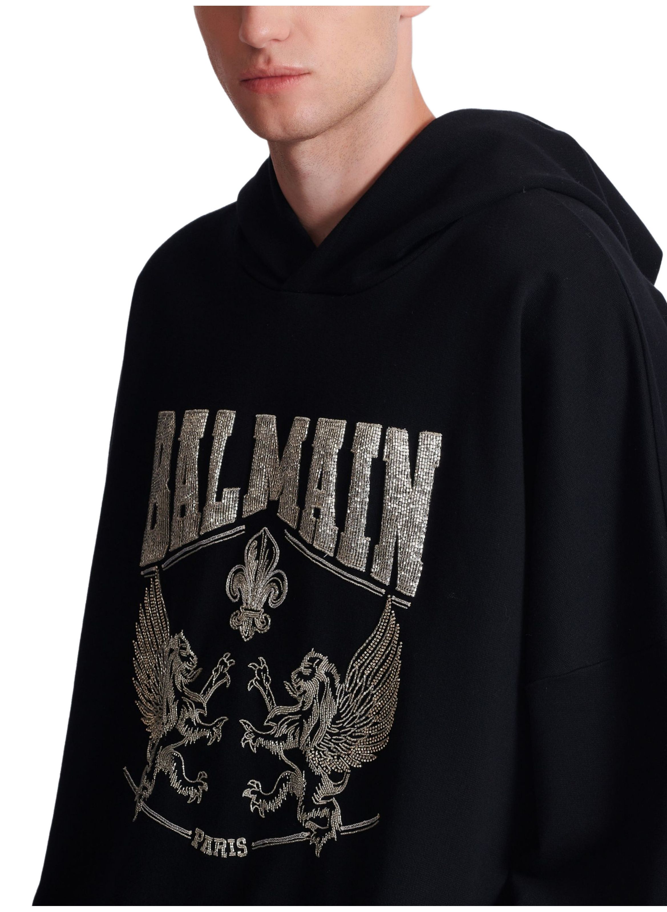 Hoodie avec broderie à cristaux BALMAIN Noir