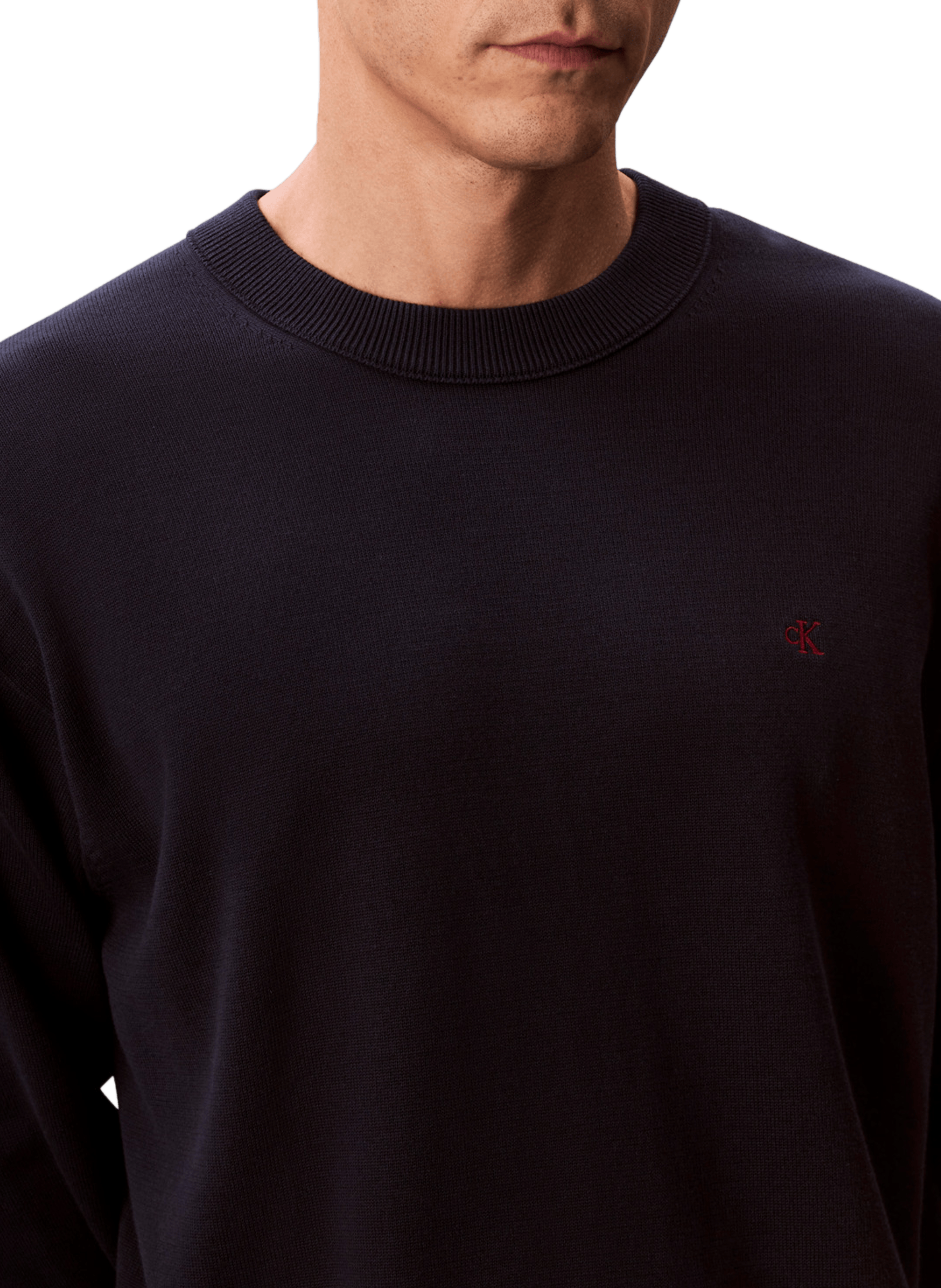 Pull droit col rond en coton CALVIN KLEIN Bleu