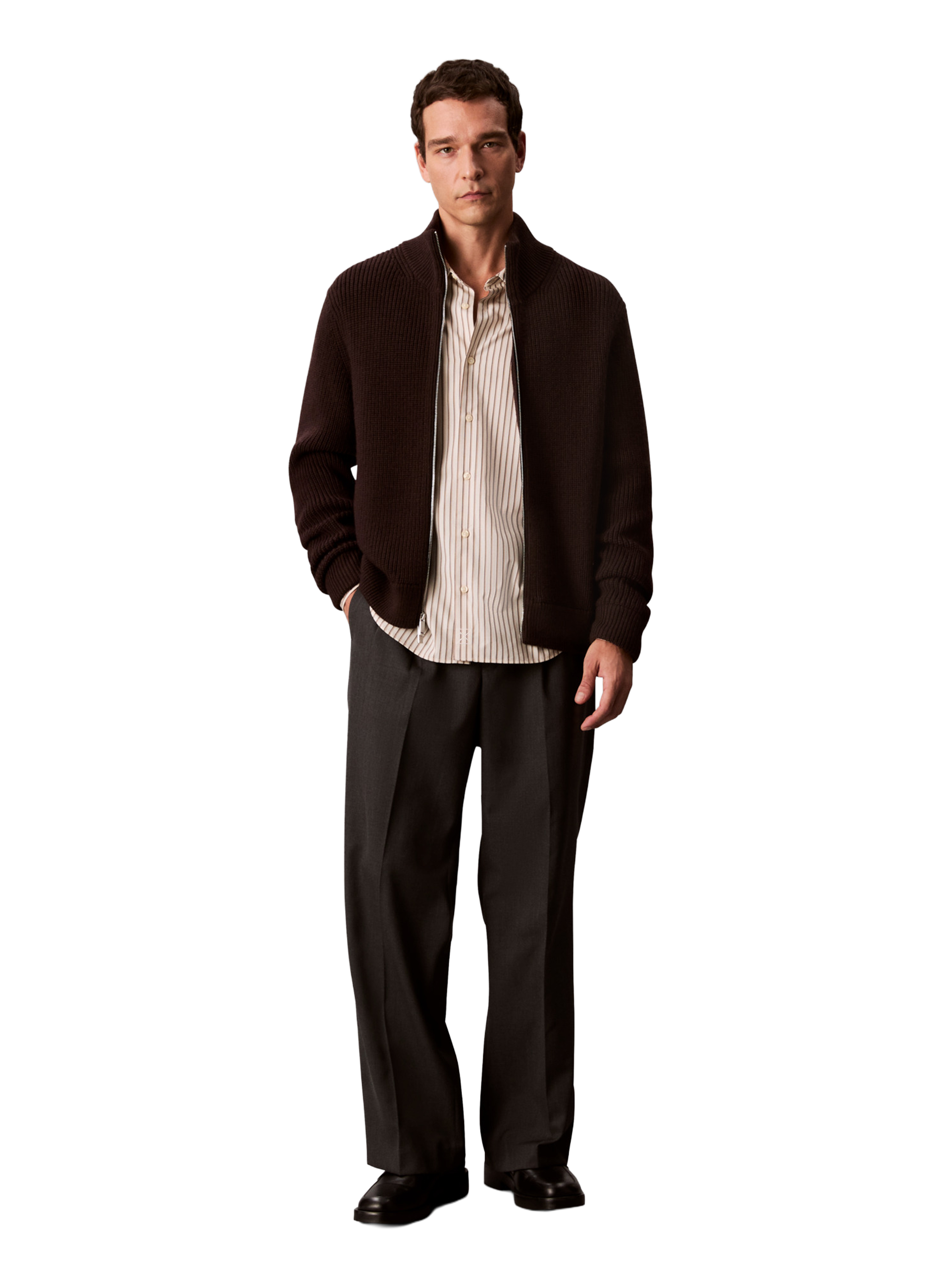 High-neck wool blend vest CALVIN KLEIN Brown