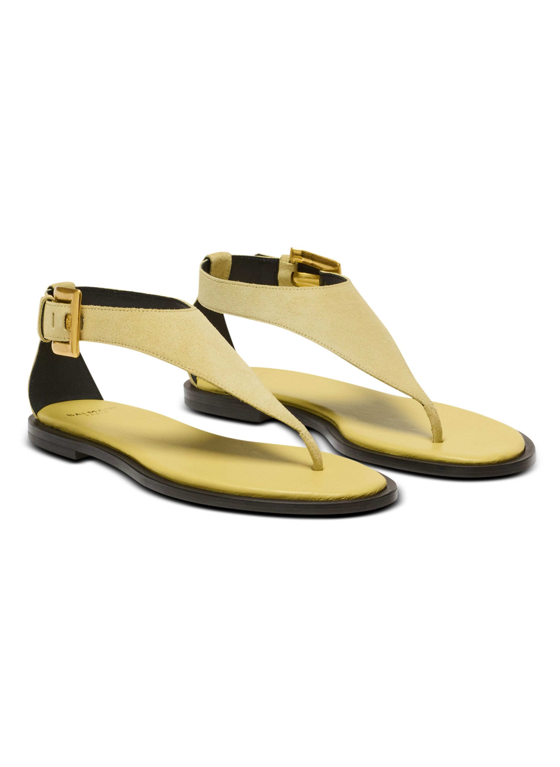 Sandales plates entre-doigts anthem en daim BALMAIN Beige