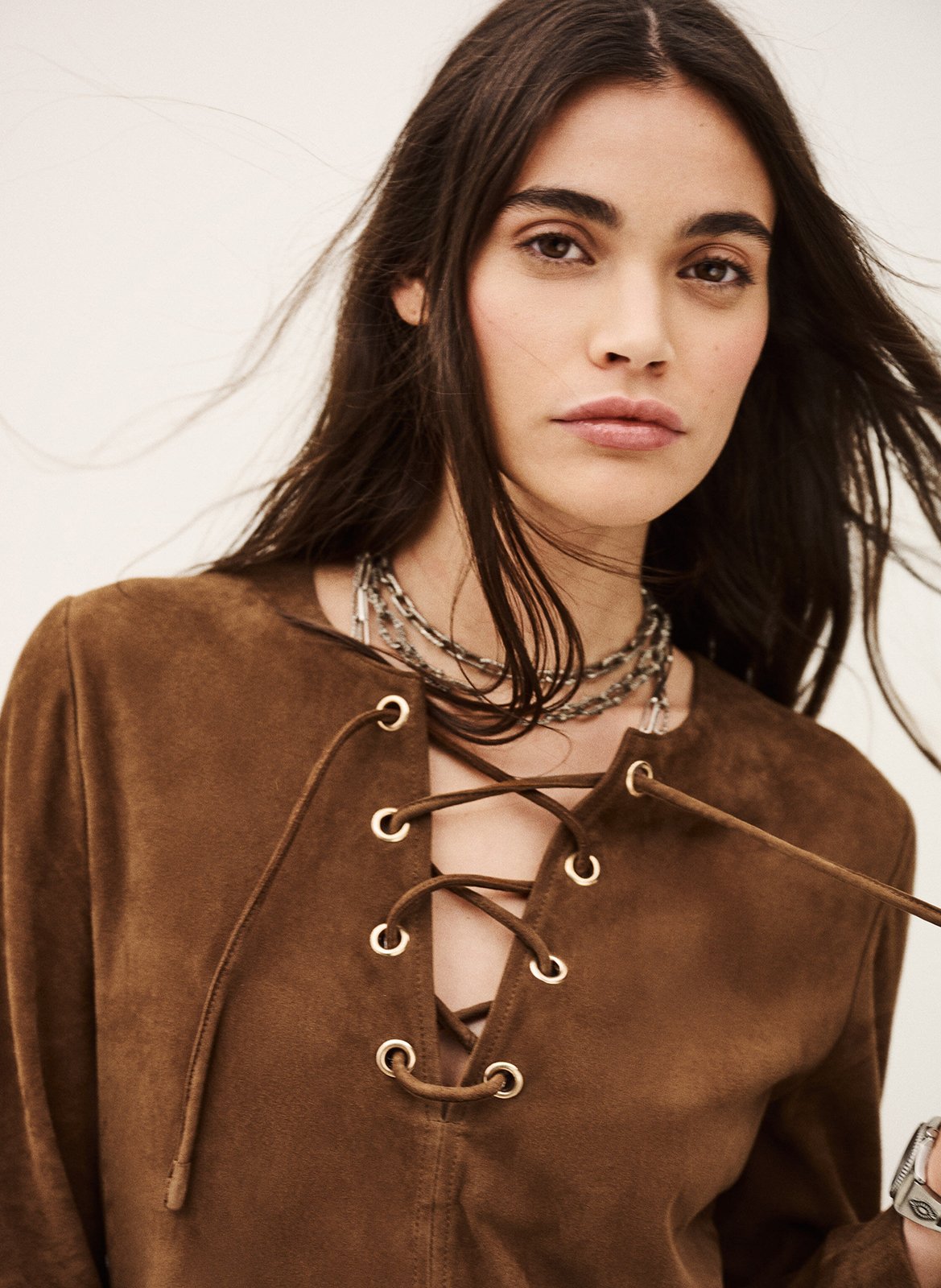 Robe courte col tunisien en cuir velours seda BA&SH Marron