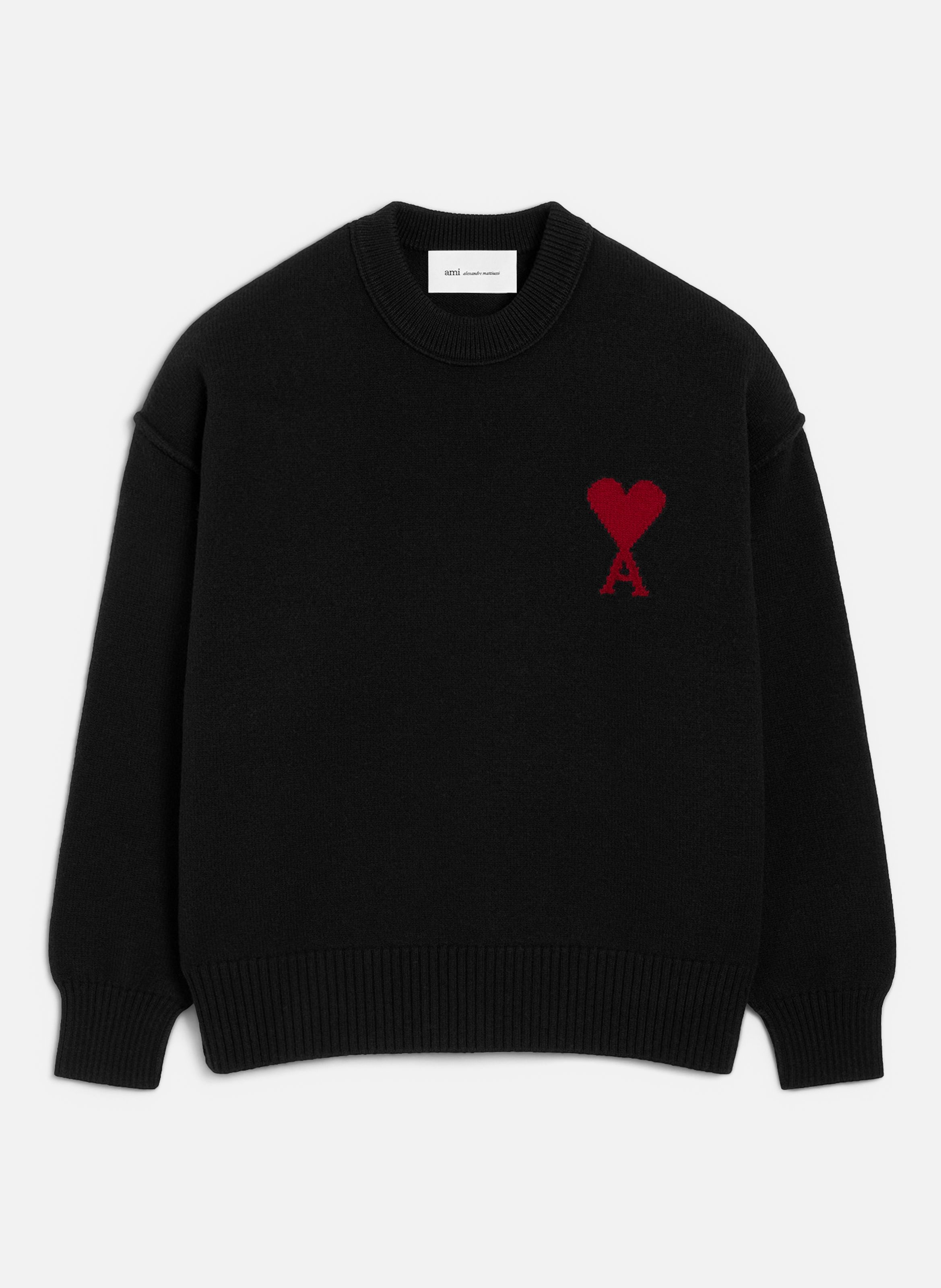 Pull Col Rond Ami De Coeur En Laine unisexe AMI PARIS Noir