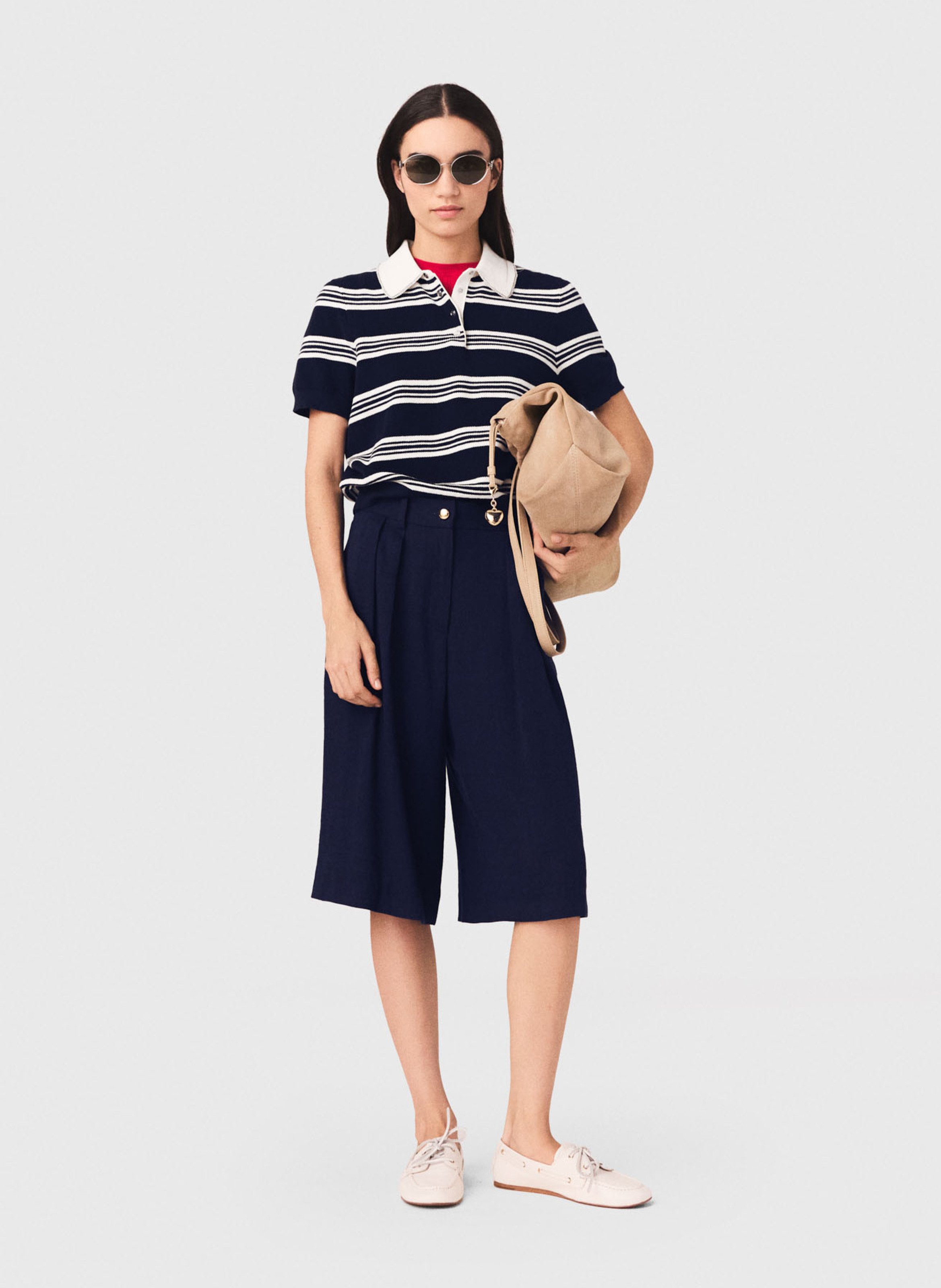 Polo en maille ajusté en coton mélangé MAJE Beige