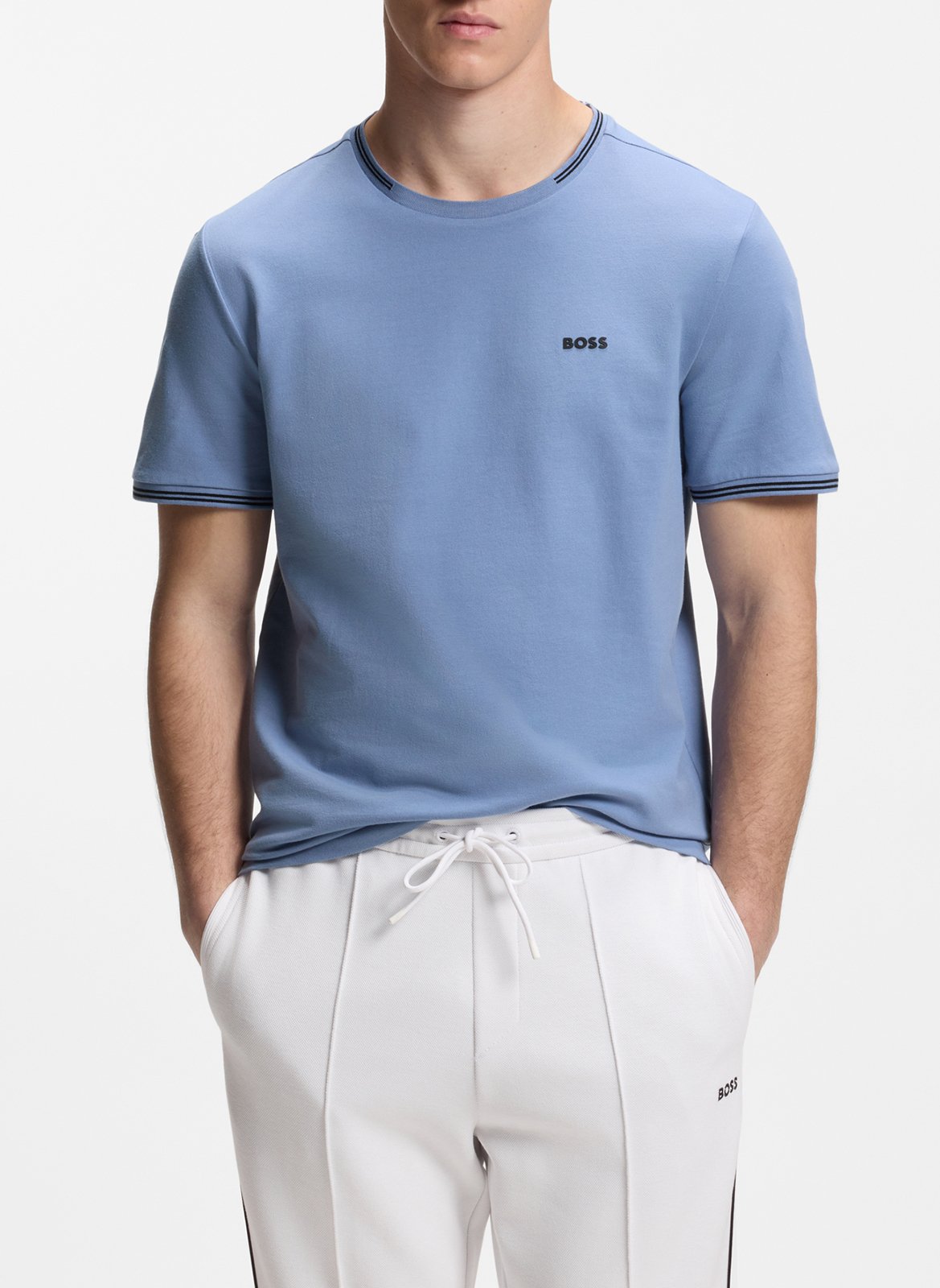 Tee-shirt col rond en coton mélangé BOSS Bleu