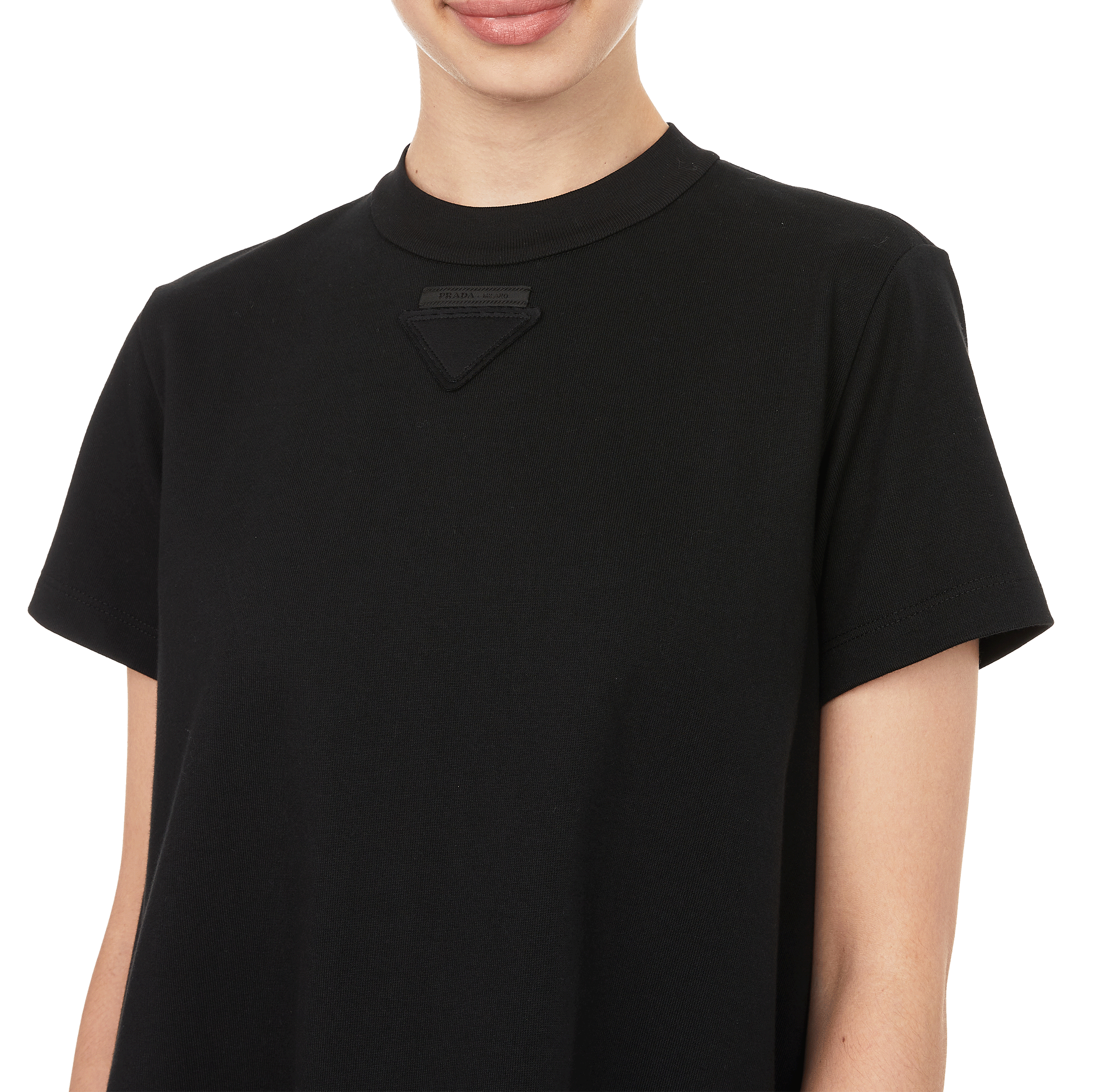 Cotton T-shirt dress with ruffles PRADA Black