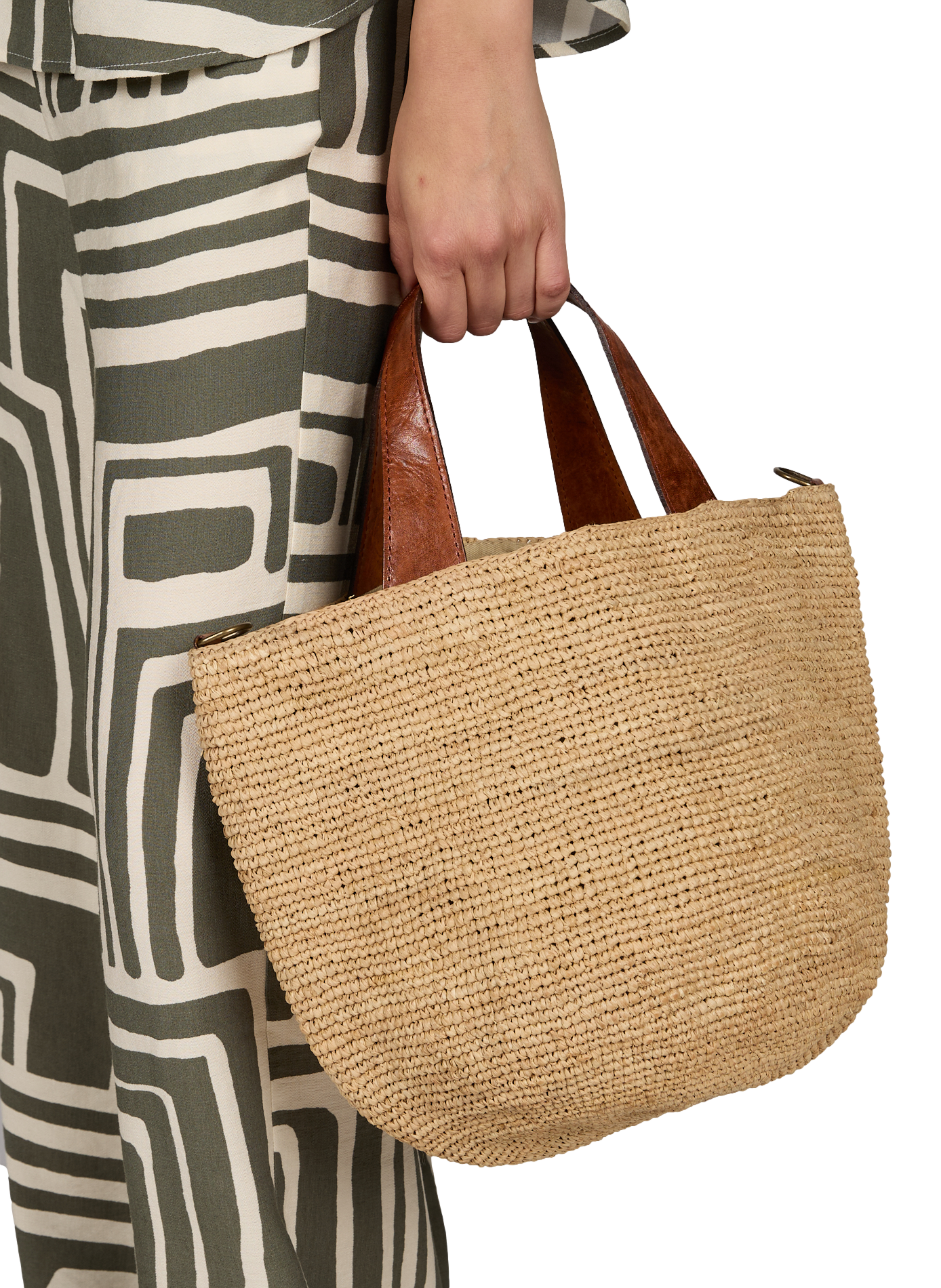 Mirozy raffia and cotton bag IBELIV Beige