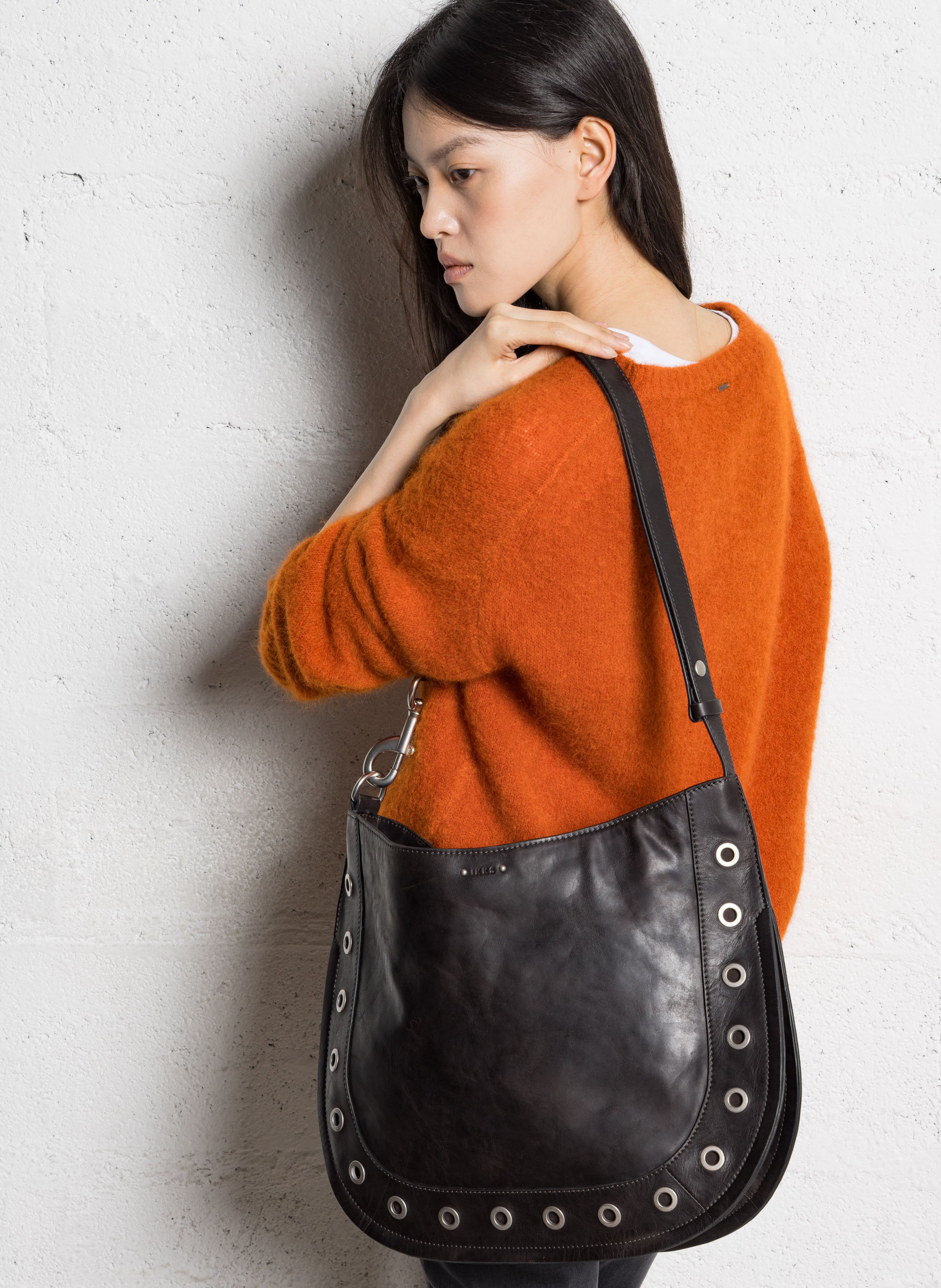 Sac besace en cuir IKKS Marron