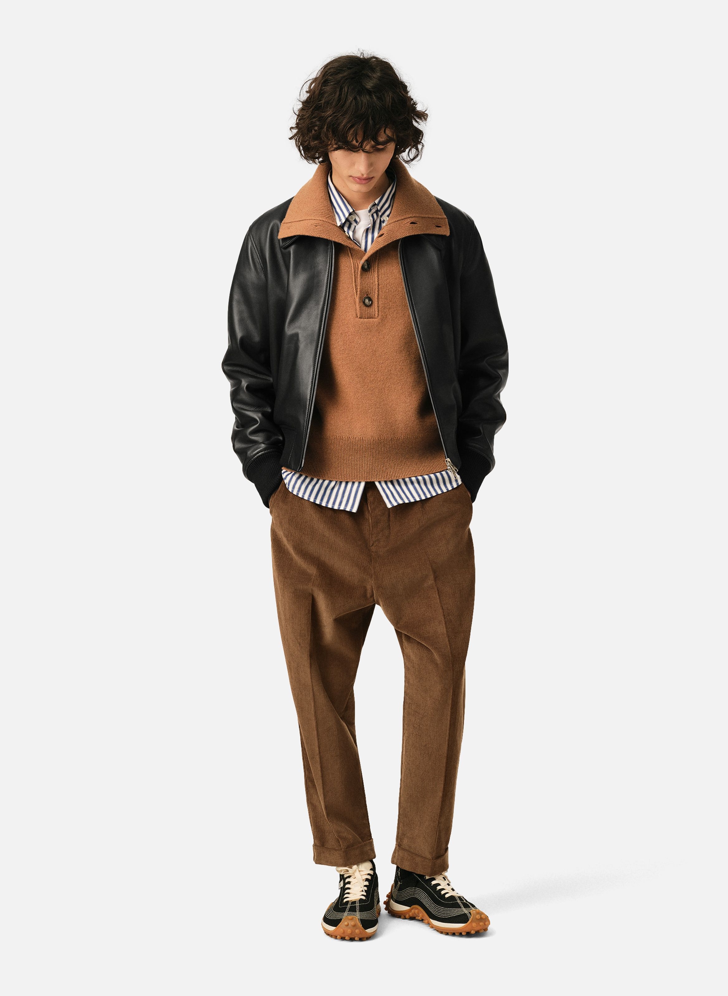 Pantalon coupe carotte en velours de coton AMI PARIS Marron