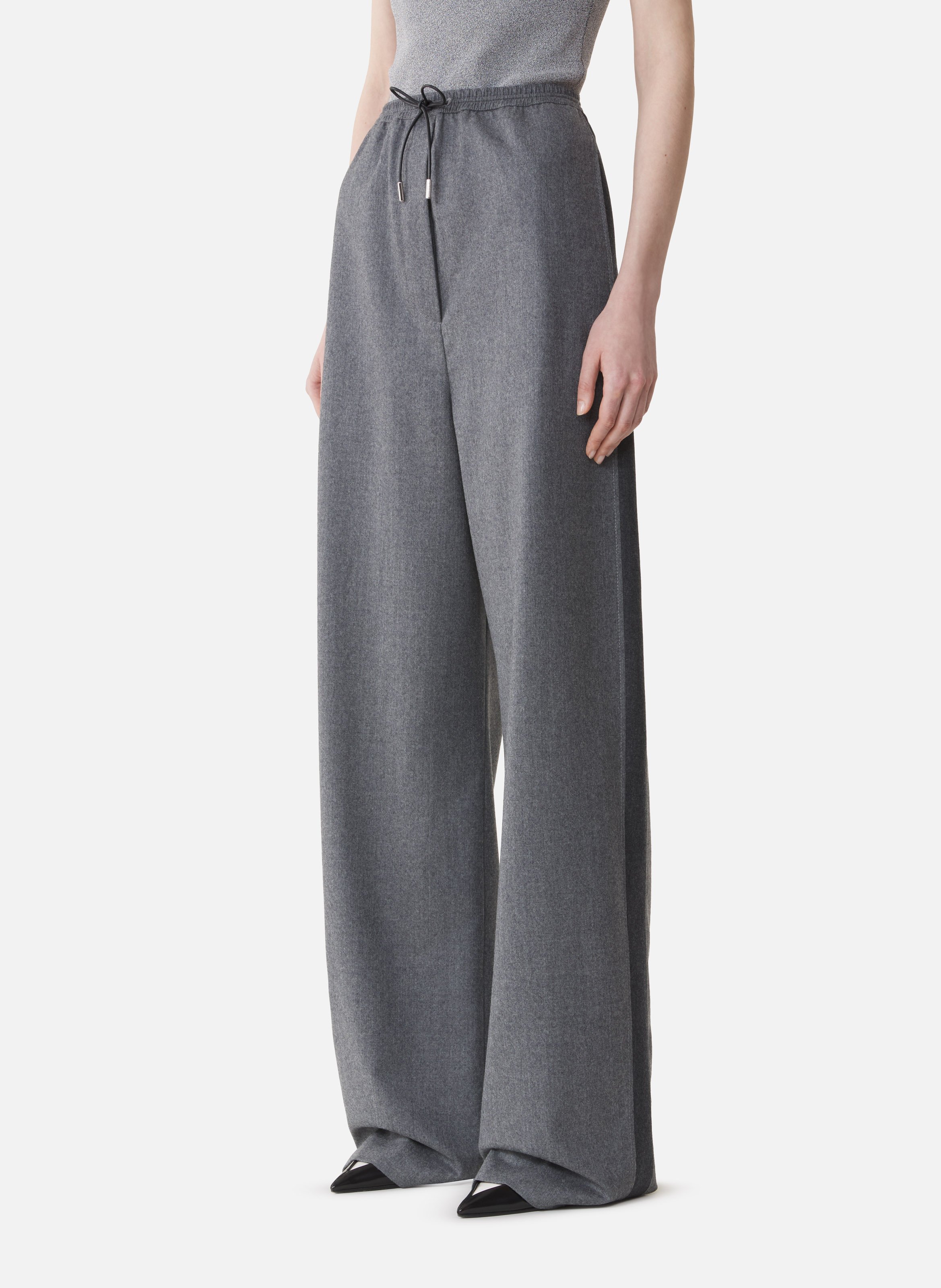 Pantalon large en flanelle de laine LANVIN Gris