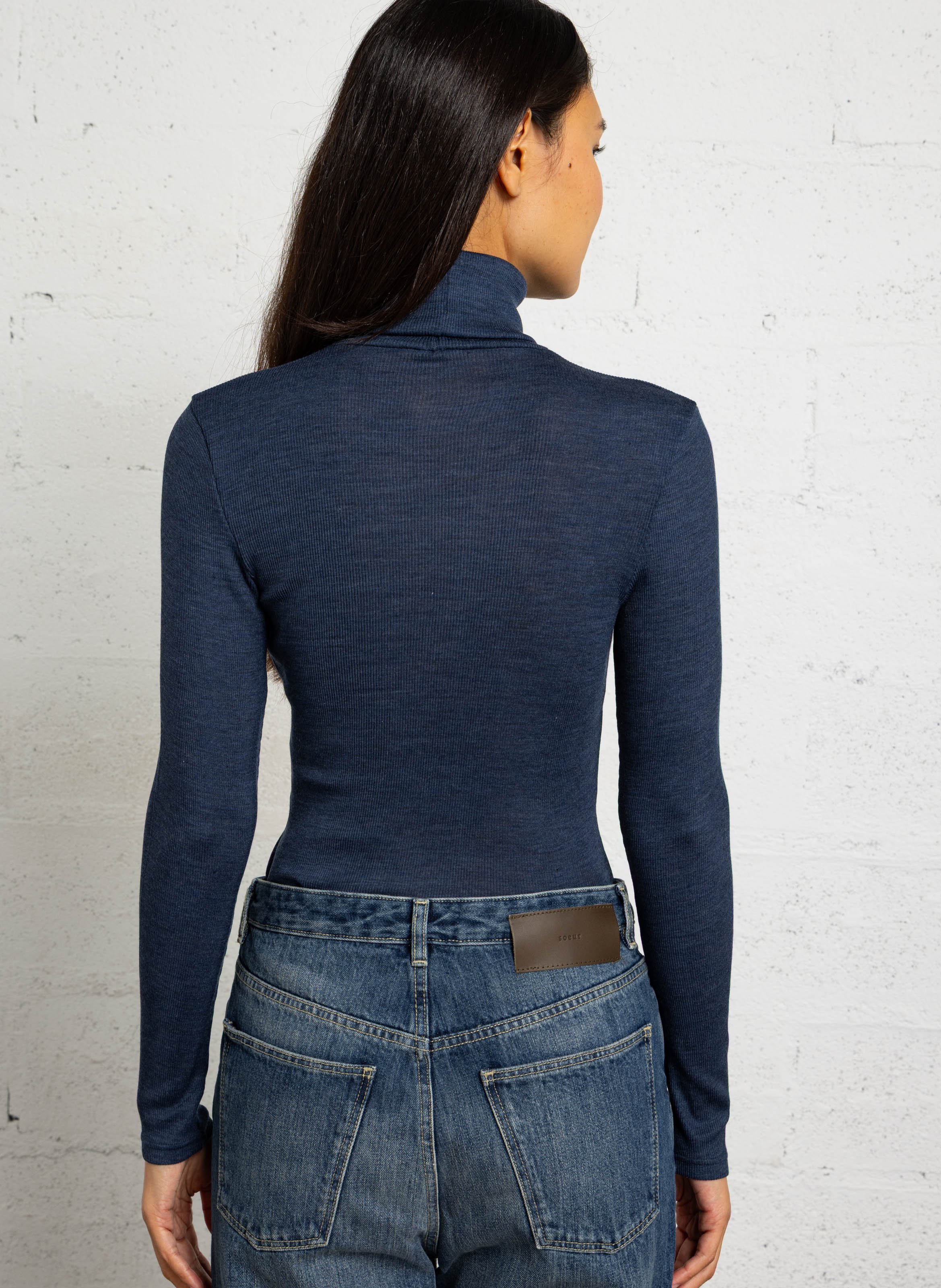 Pull moulant col roulé en laine et soie ARMOR-LUX Bleu