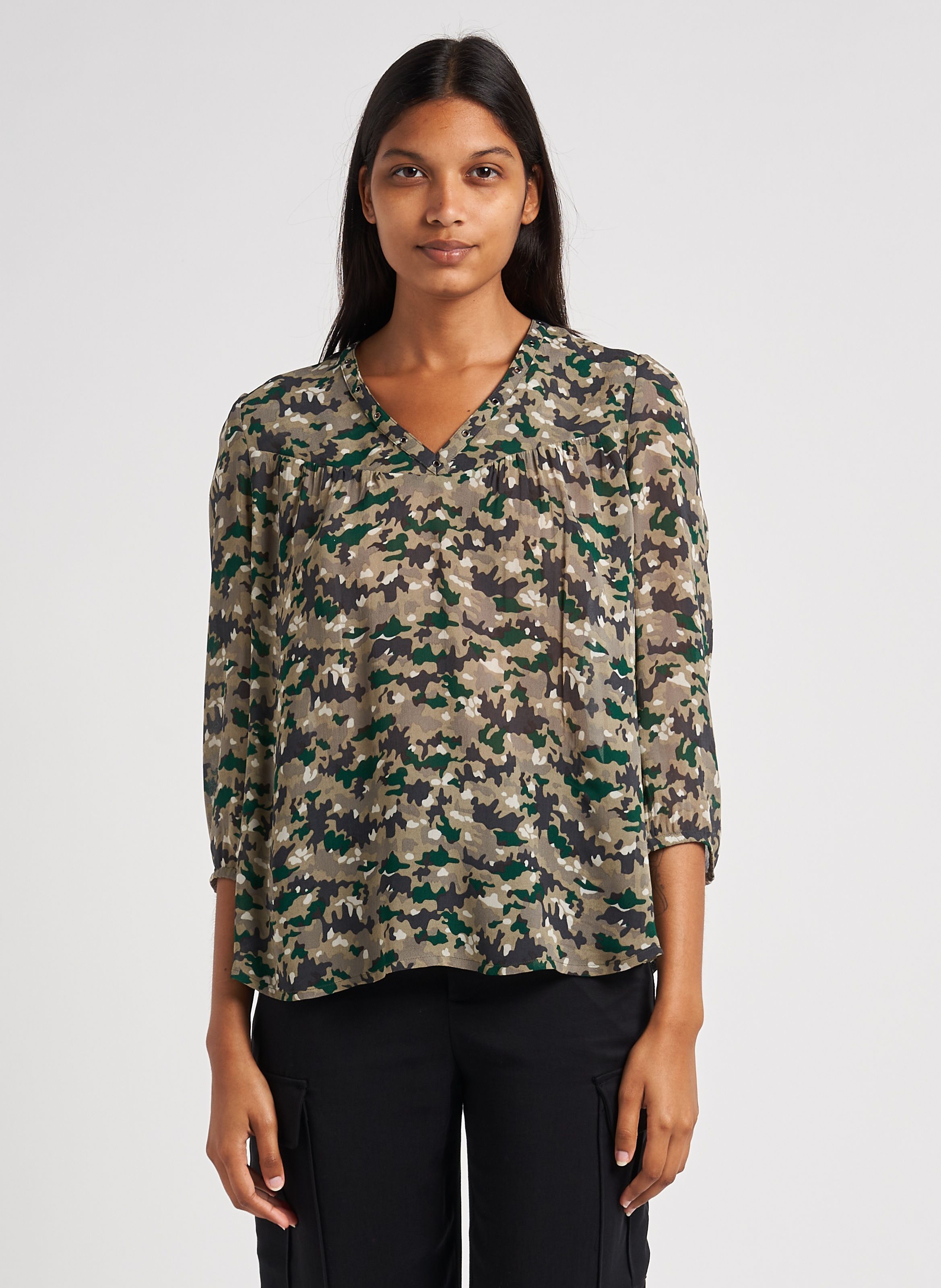 BLOUSE AMPLE COL V IKKS pour FEMME Printemps