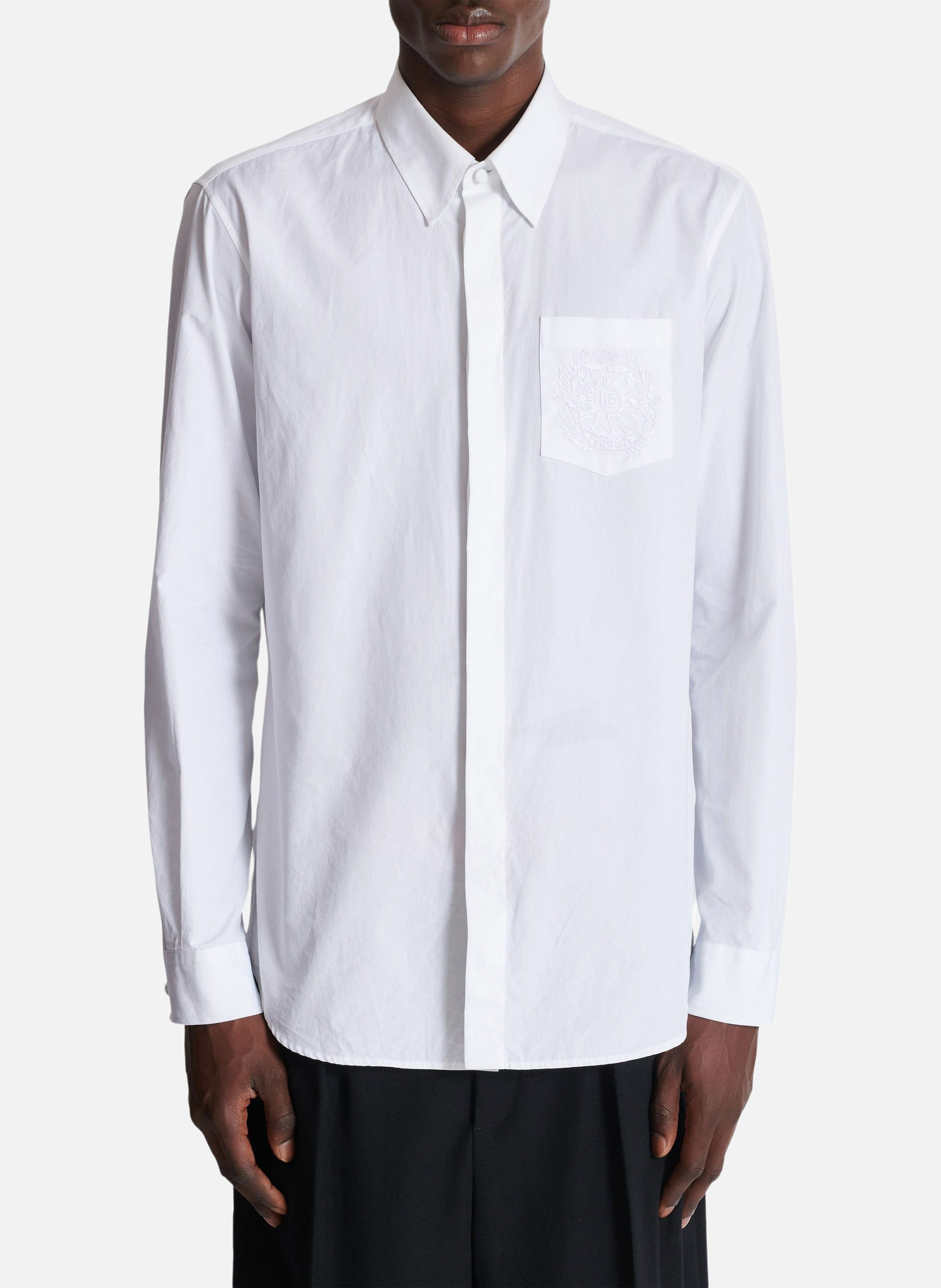 Chemise en popeline brodée balmain écusson BALMAIN Blanc