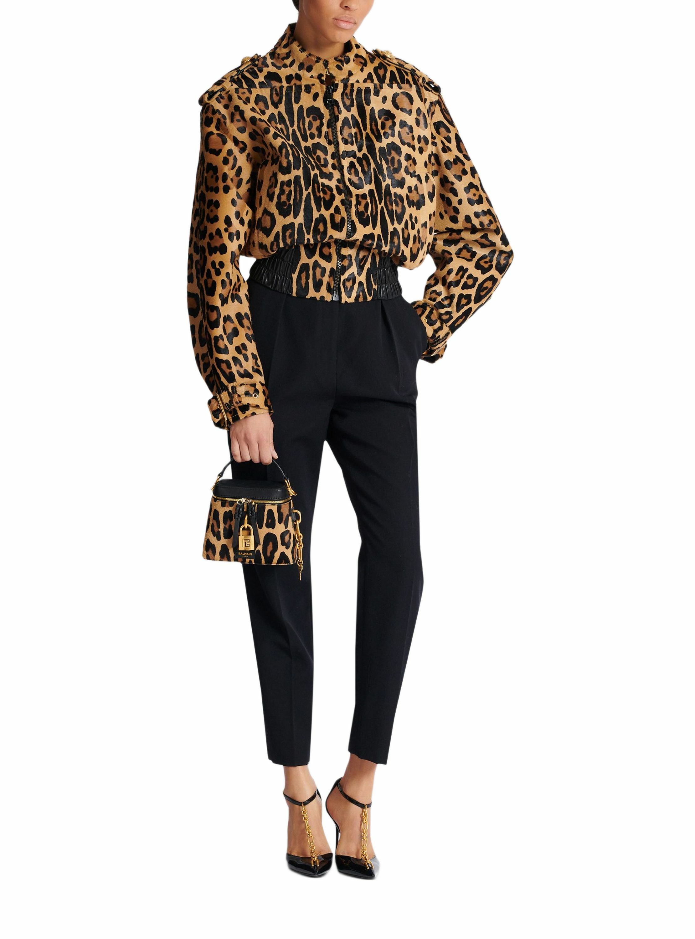 Sac pulse vanity en cuir motif léopard BALMAIN Marron