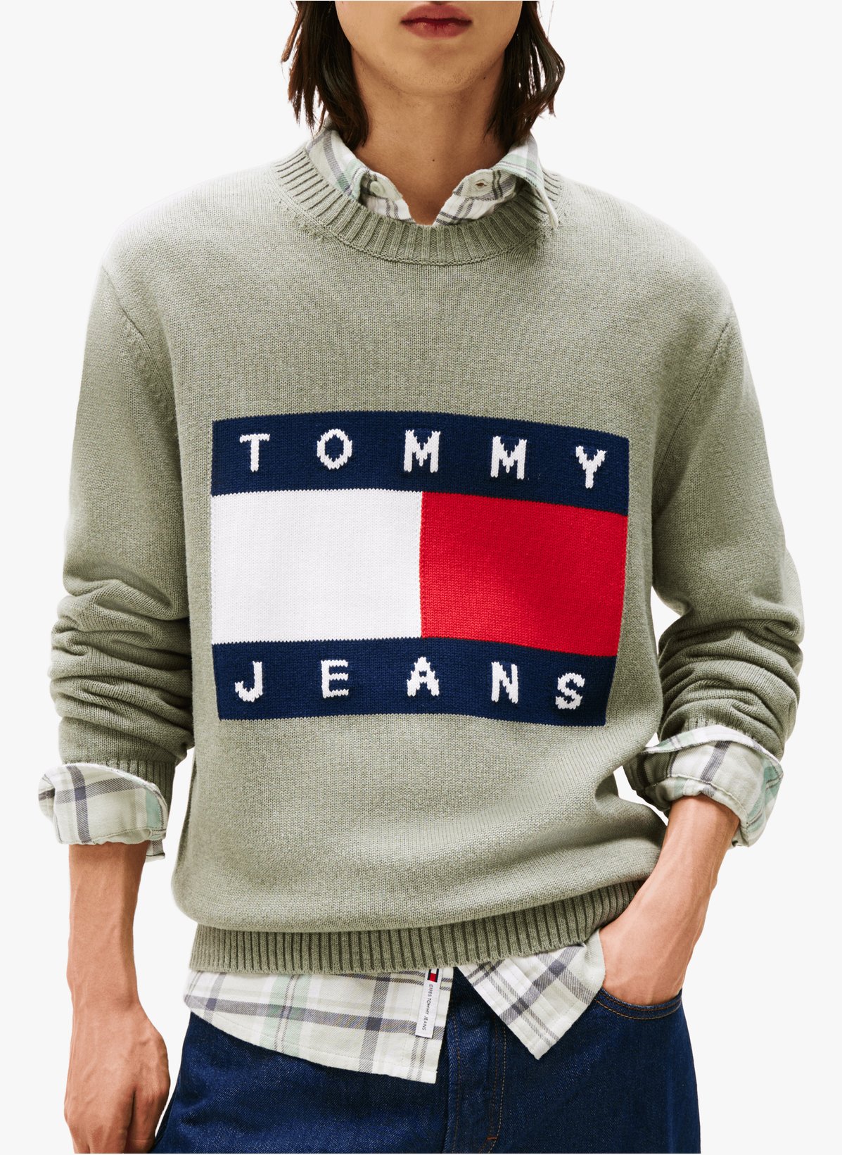Pull chiné à badge drapeau