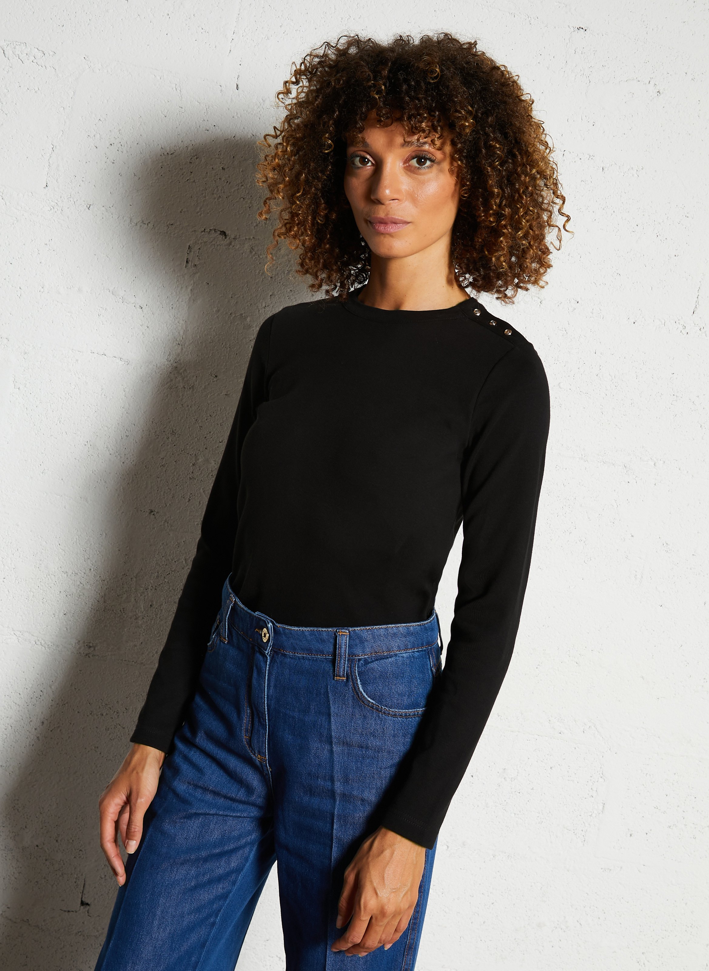 Tee-shirt droit col rond en coton mélangé ARMOR-LUX Noir