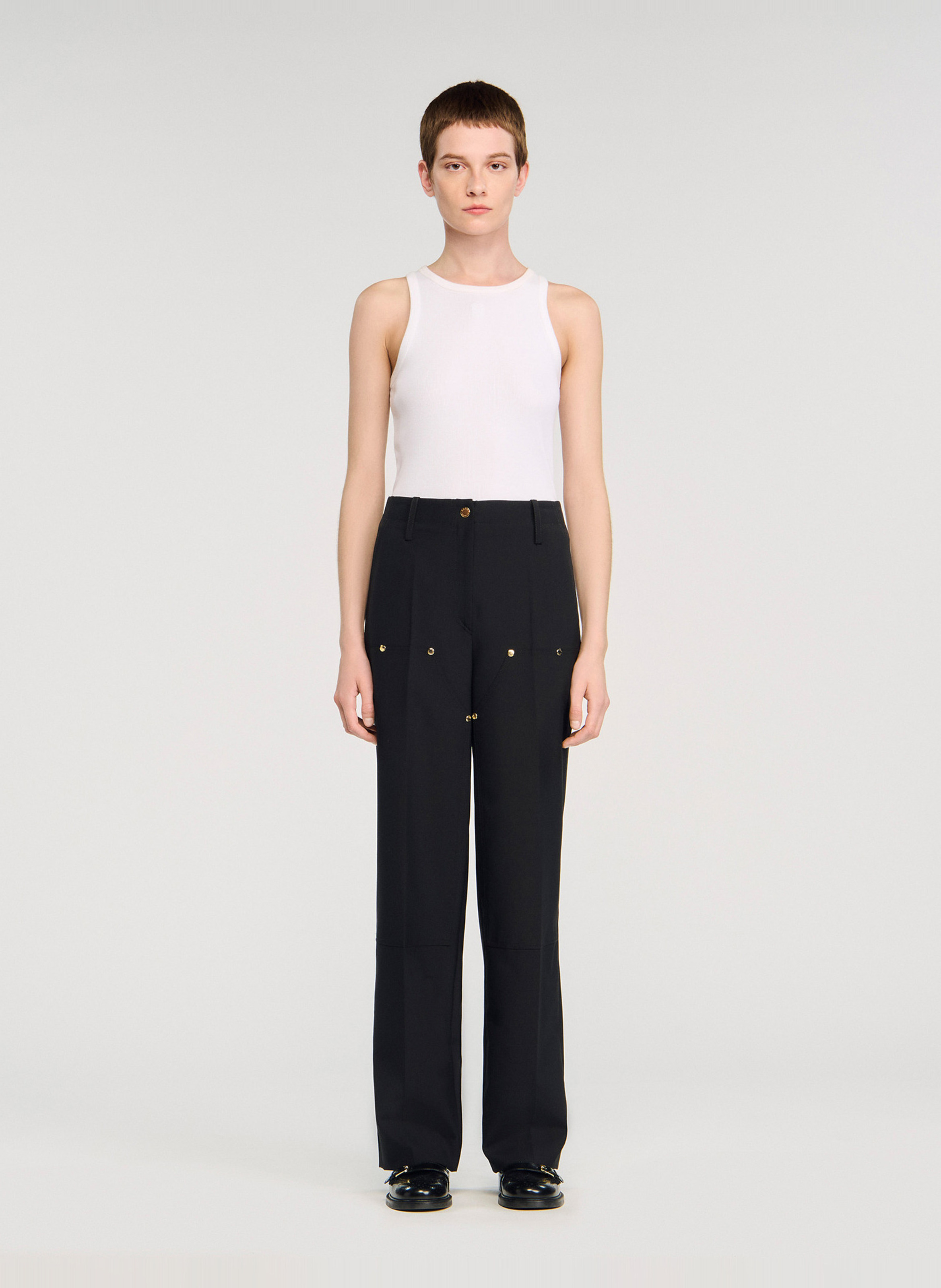 Pantalon cargo en laine mélangée SANDRO Noir