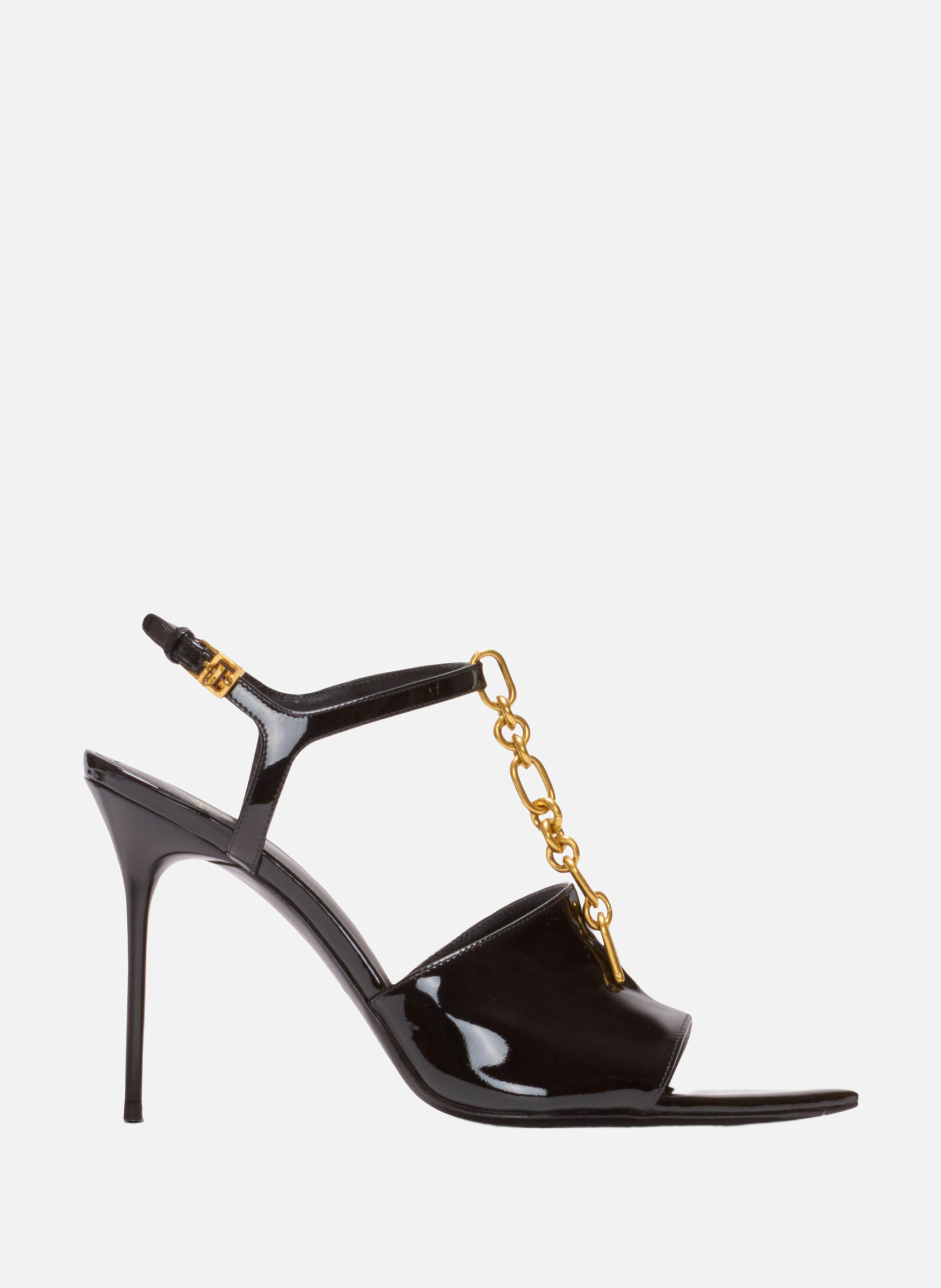 BALMAIN Sandales à talons sync en cuir verni Noir