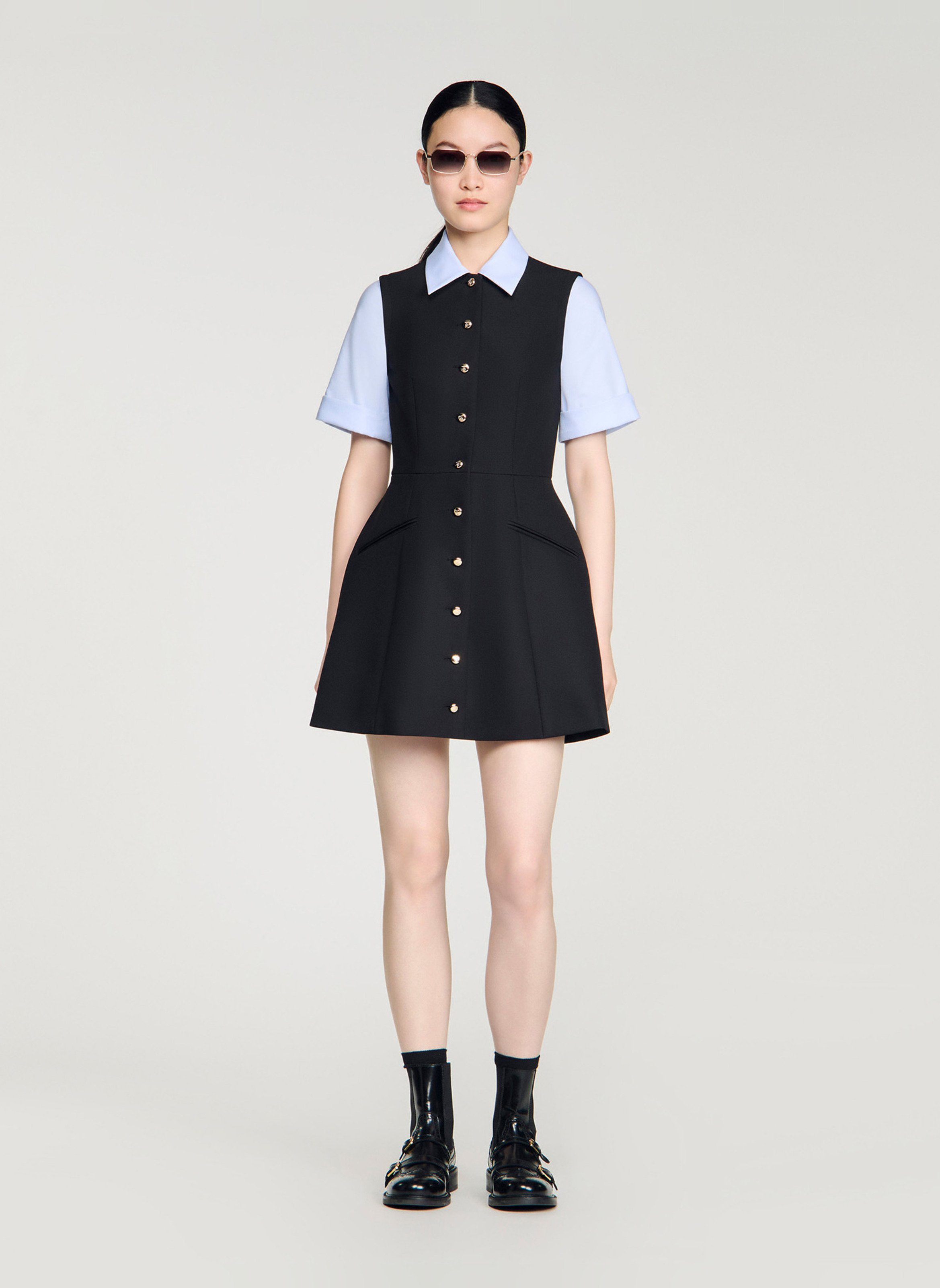 Robe courte col classique 2 en 1 SANDRO Noir
