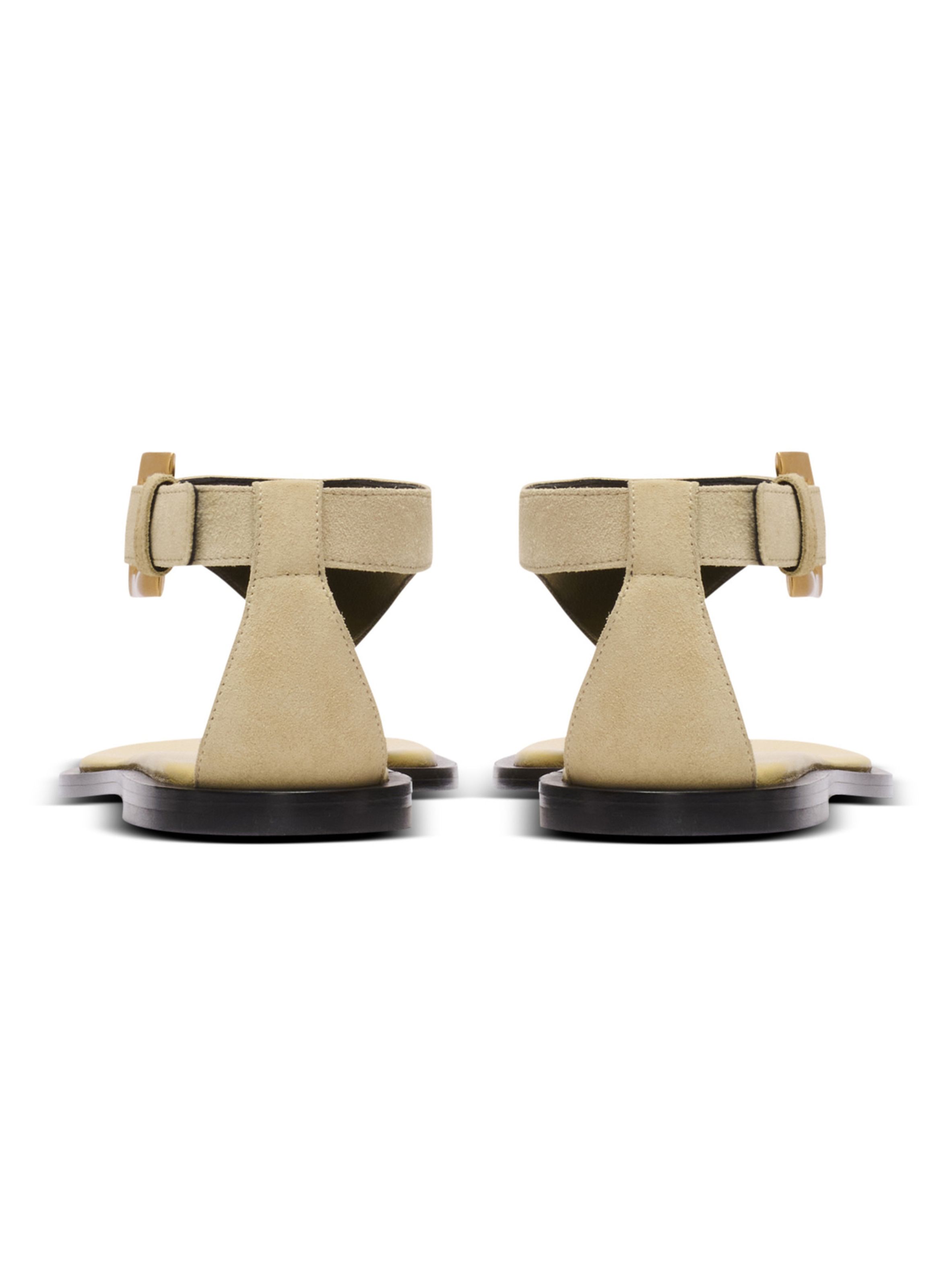 Sandales plates entre-doigts anthem en daim BALMAIN Beige