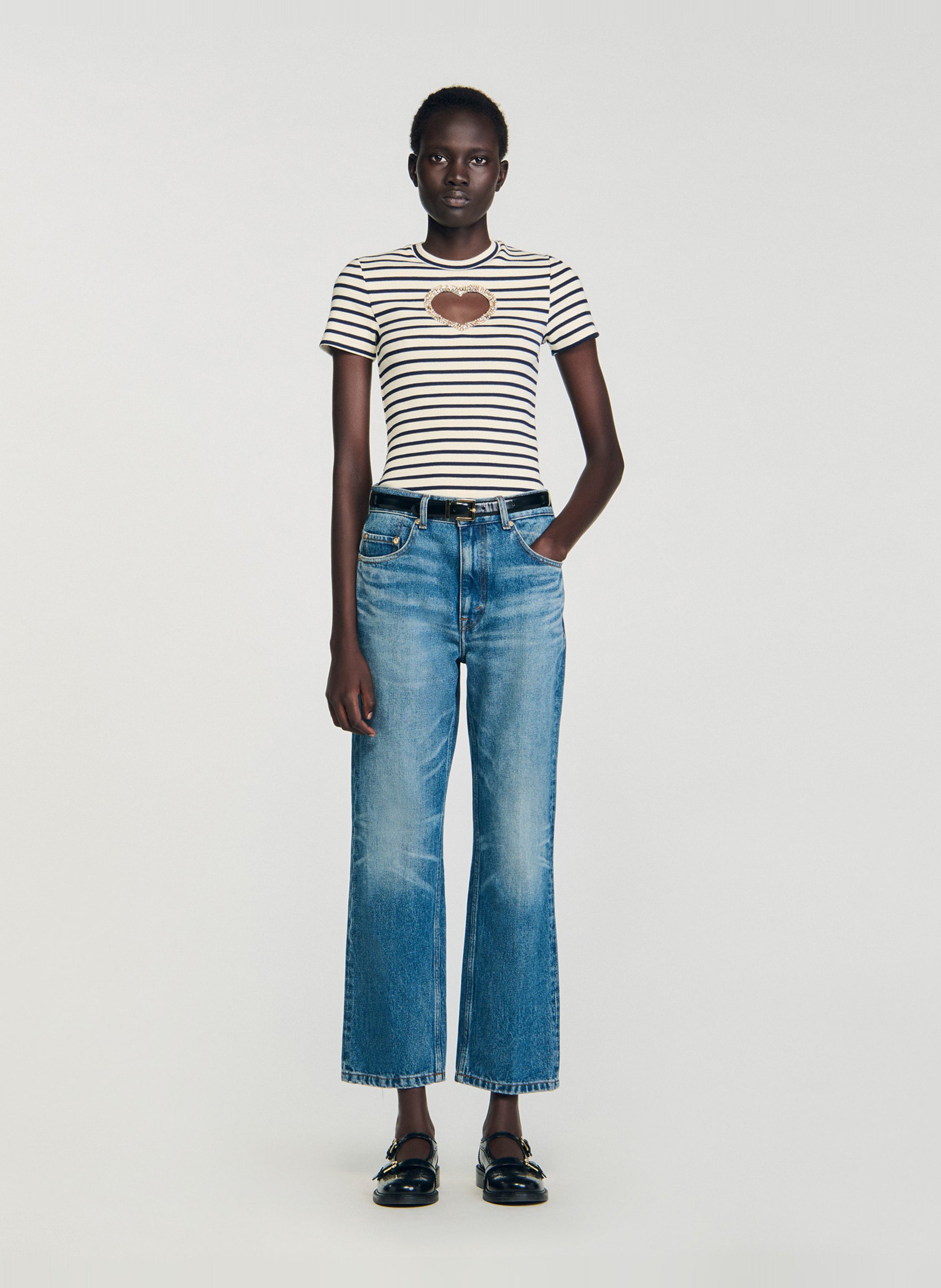 Tee-shirt col rond à rayures SANDRO Beige