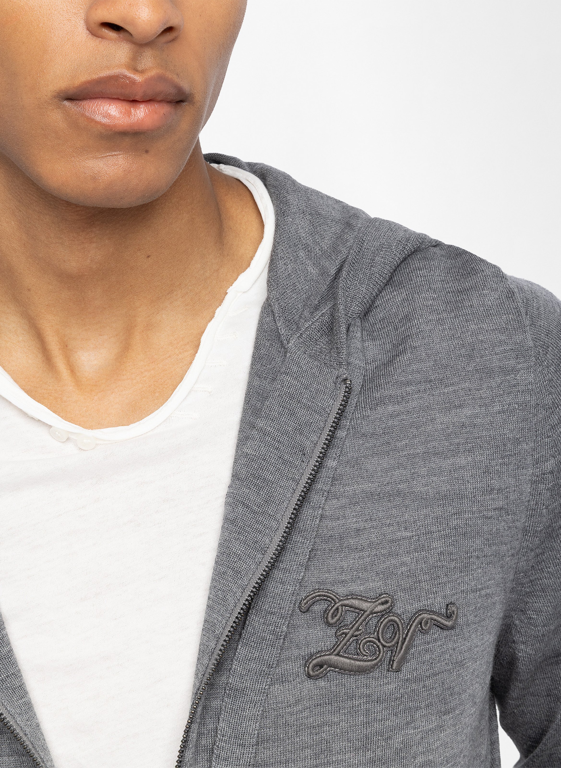 Gilet droit à capuche en laine clash ZADIG&VOLTAIRE Gris