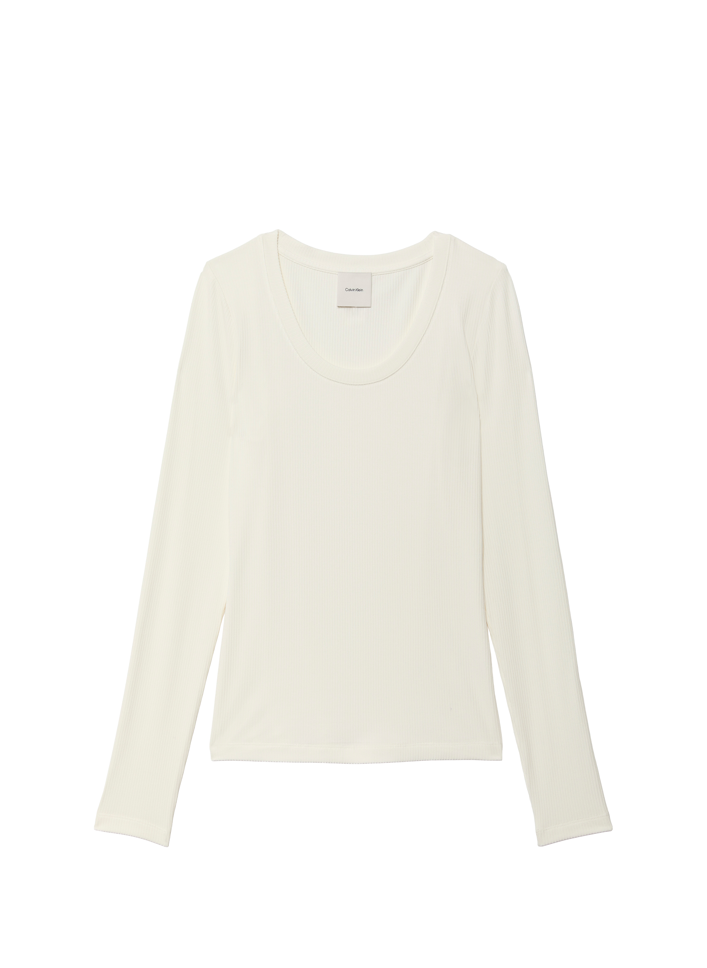 T-shirt droit côtelé décolleté CALVIN KLEIN Beige