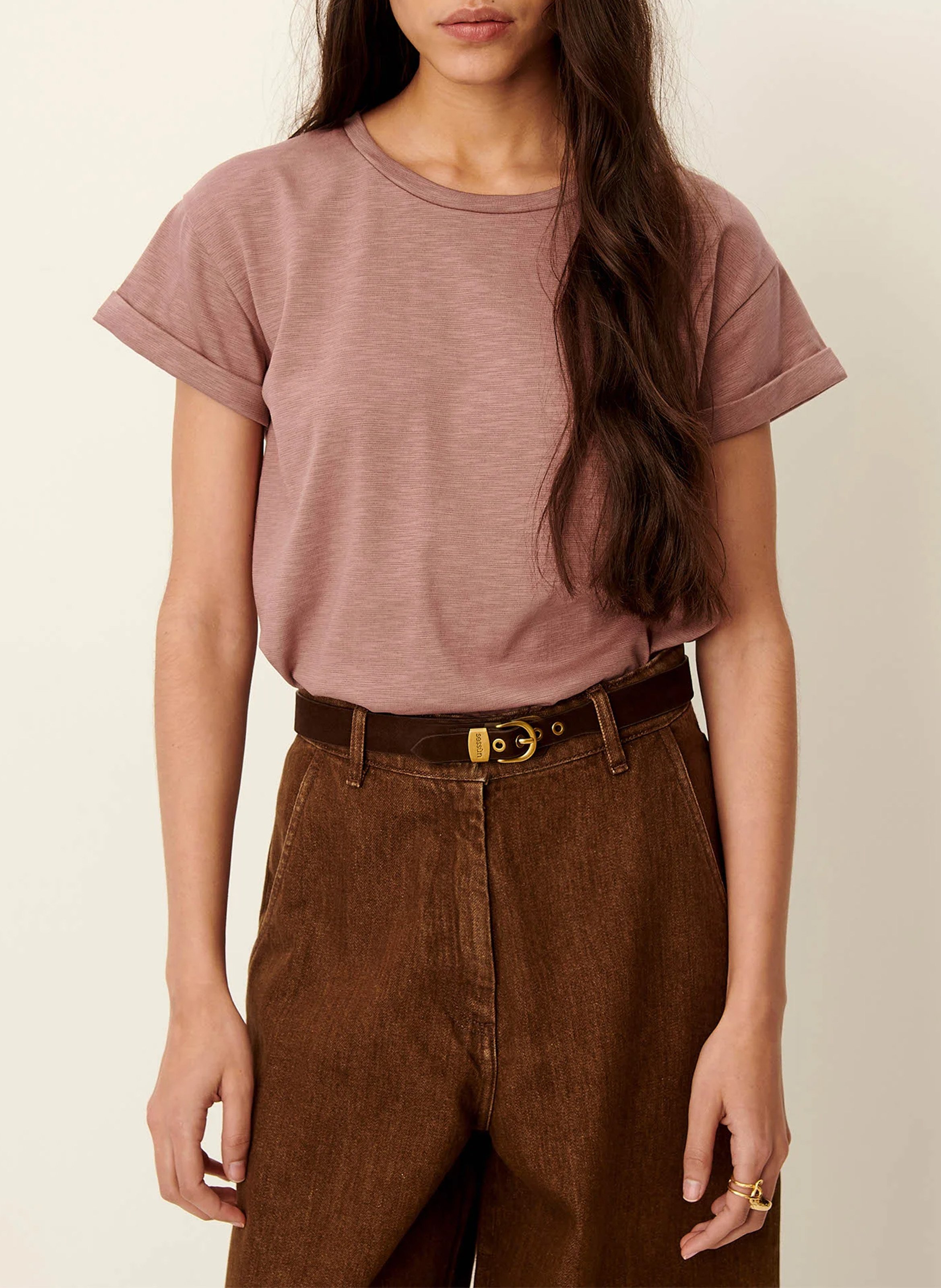 Tee-shirt col rond en coton mélangé albano SESSUN Rose